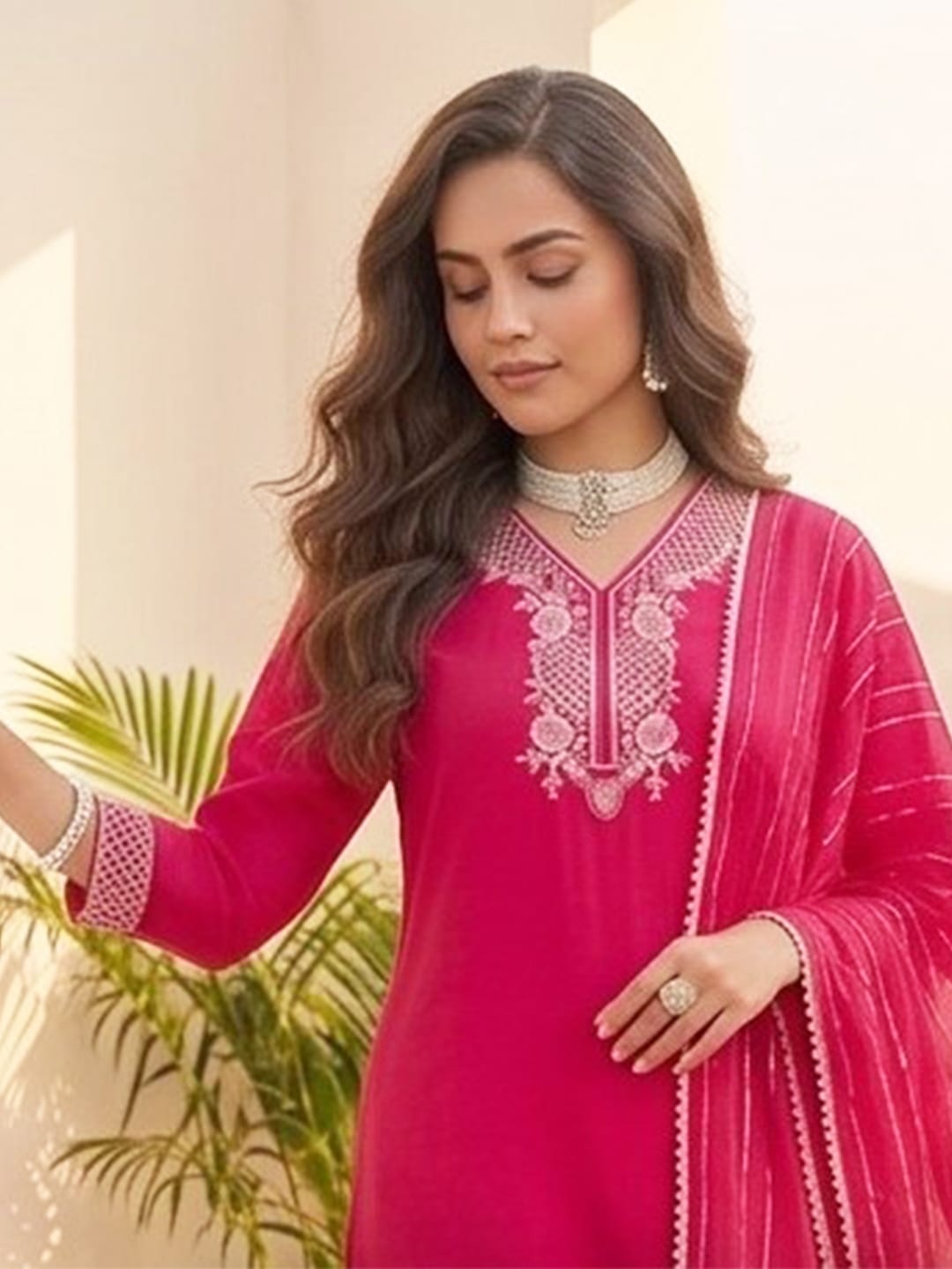 The Kurti Collection Women Kurta With Trousers And Paired With Dupatta Featuring Lurex And Lace Detailing