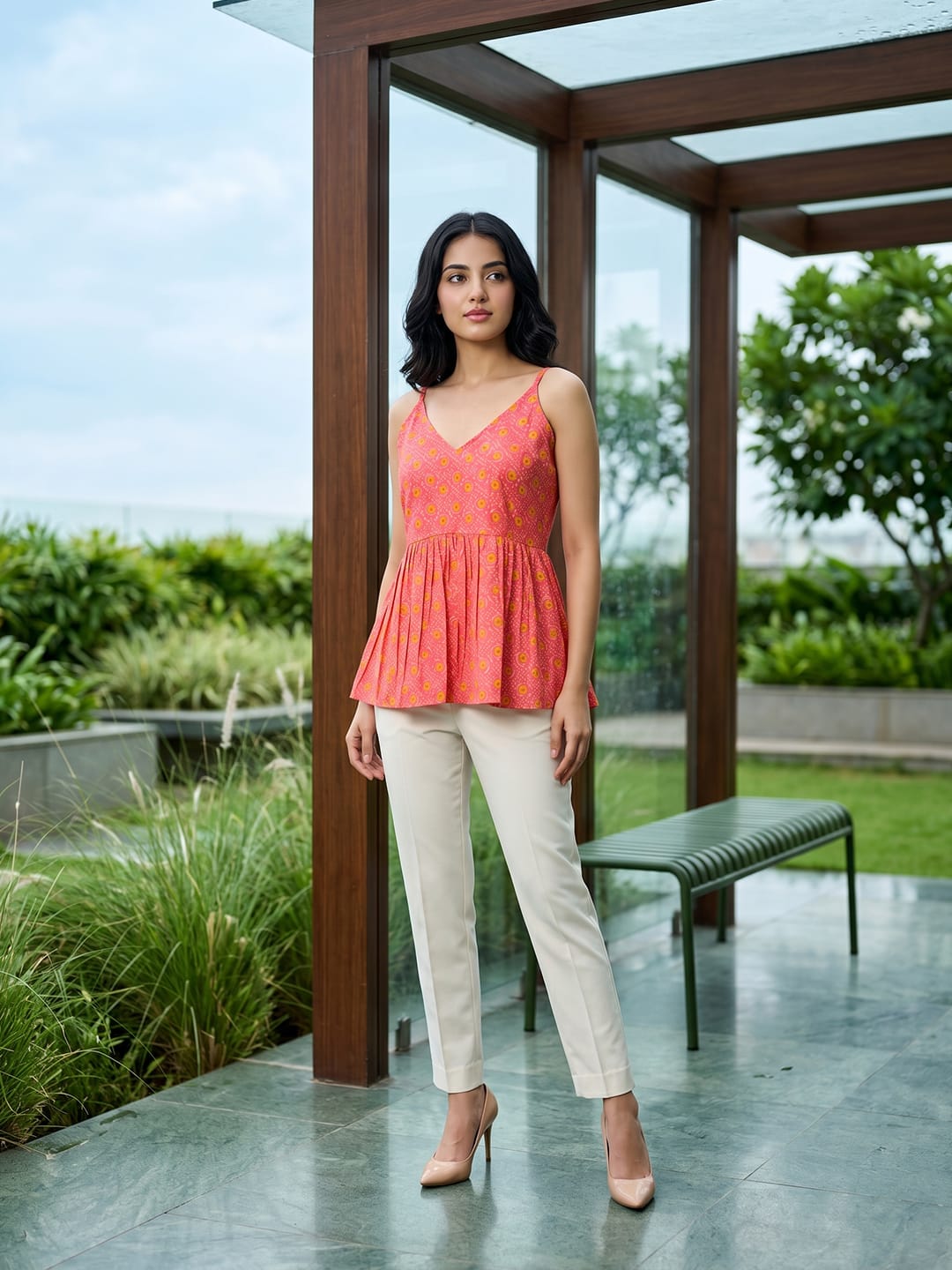The Kurti Collection Women's Pink Festive Peplum Top