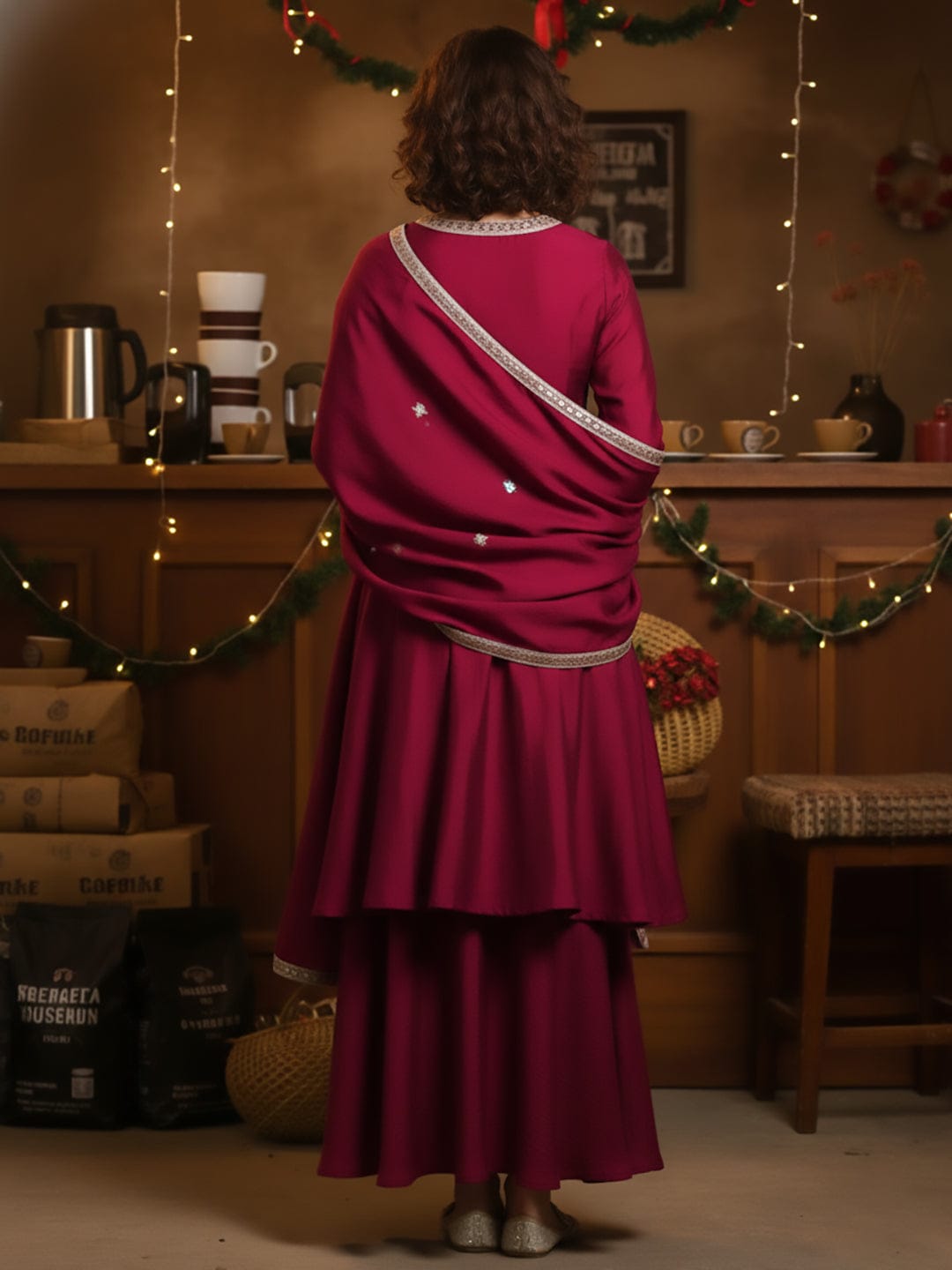 The Kurti Collection Women Zari & Sequin Embroidery Neck Flared Anarkali With Sharara And Dupatta