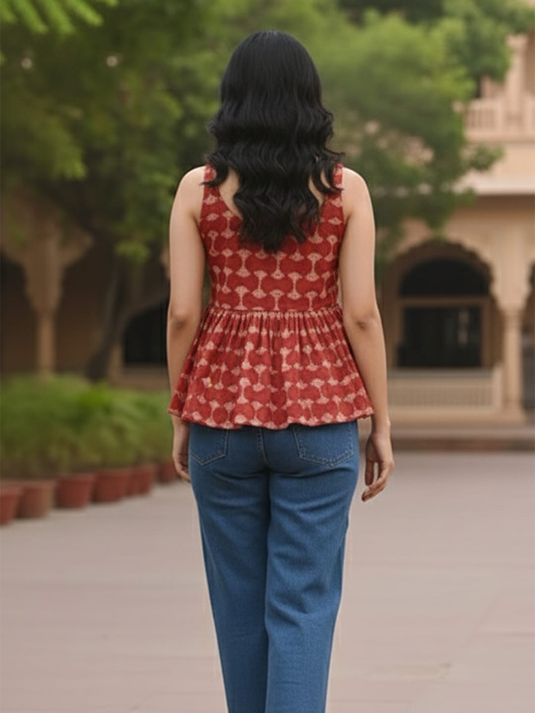 Ethnic Print Strap Sleeve Babydoll Top