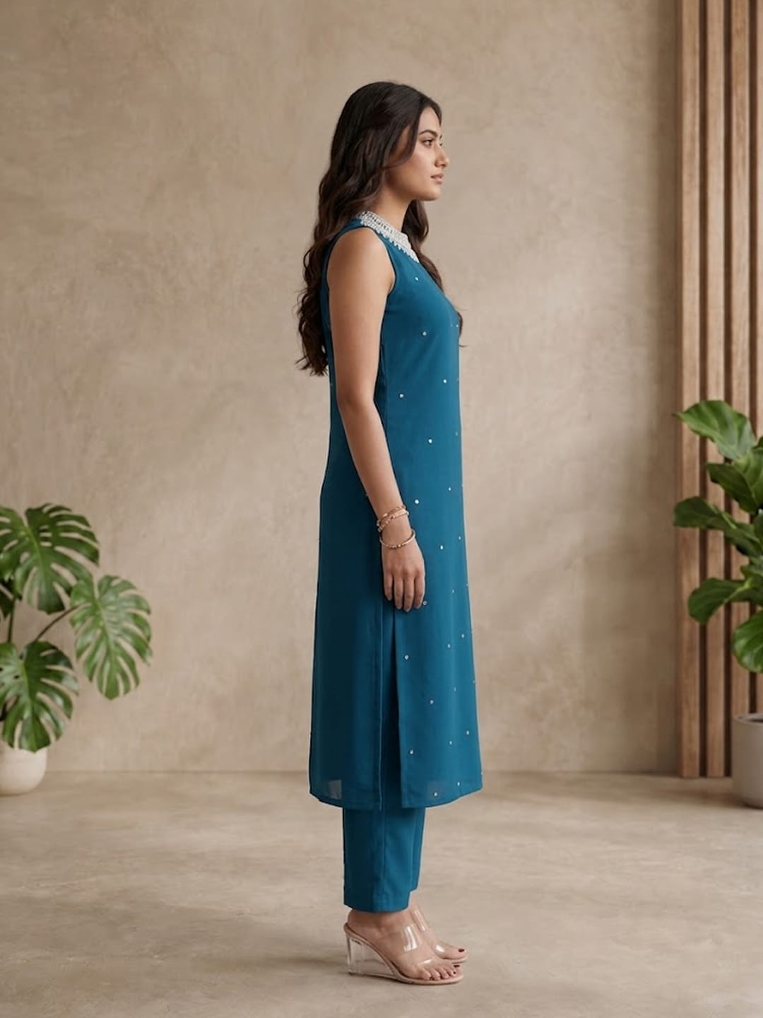 Starlight Teal Straight-Cut women's kurta