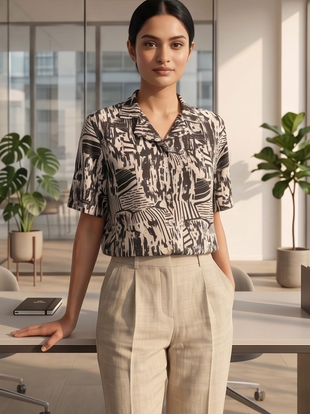 Black Coloured Short Sleeves Shirt Collar Top
