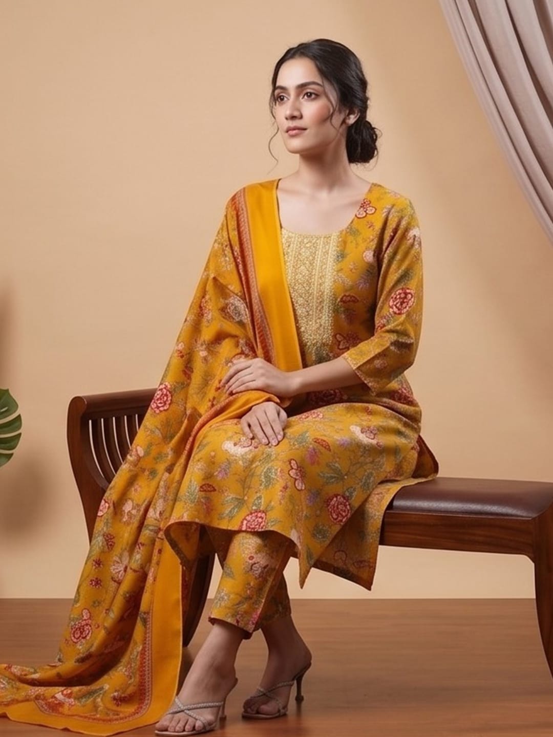 The Kurti Collection Women Ethnic Mustard Kurta Set With Dupatta