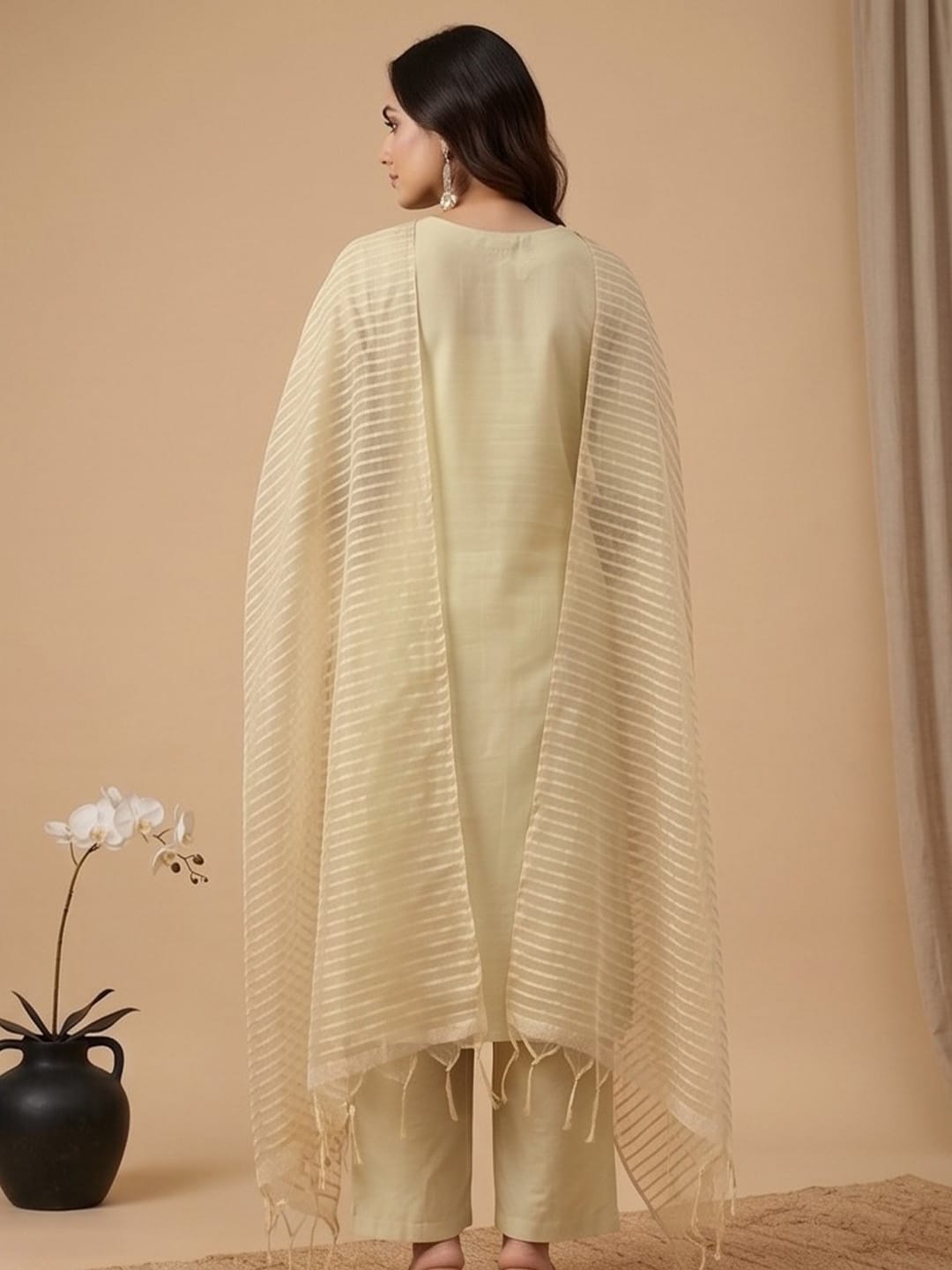 The Kurti Collection Women Shimmer Fabric Kurta Set Paired With Tonal Bottom With Sparkling Lurex Dupatta