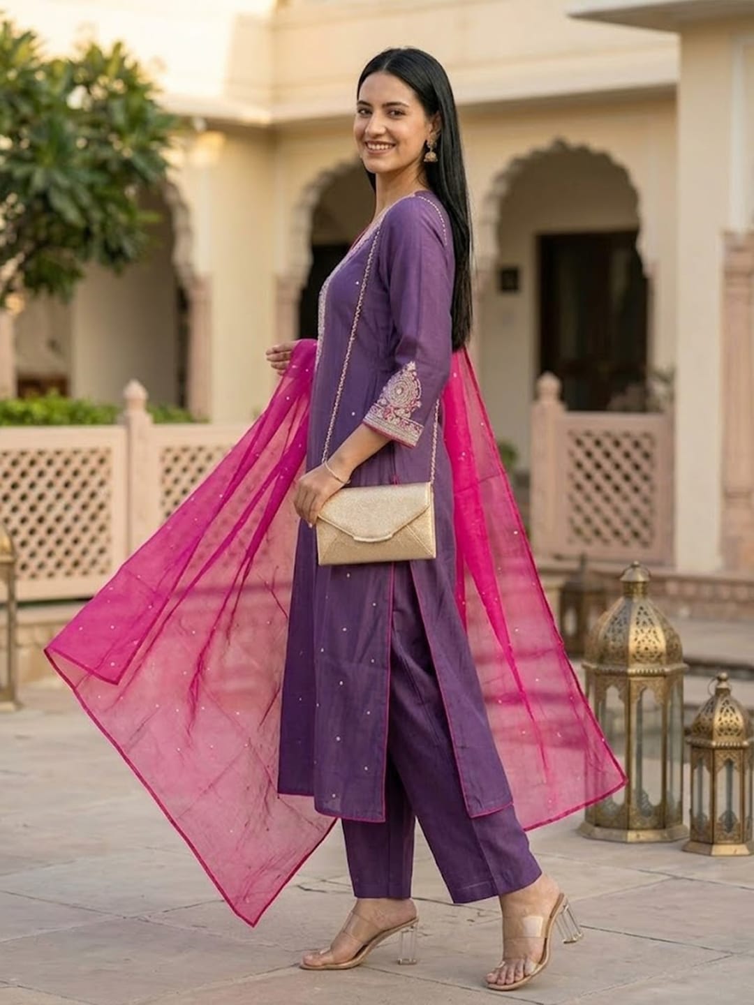 Embroidered Kurta Set With Dupatta