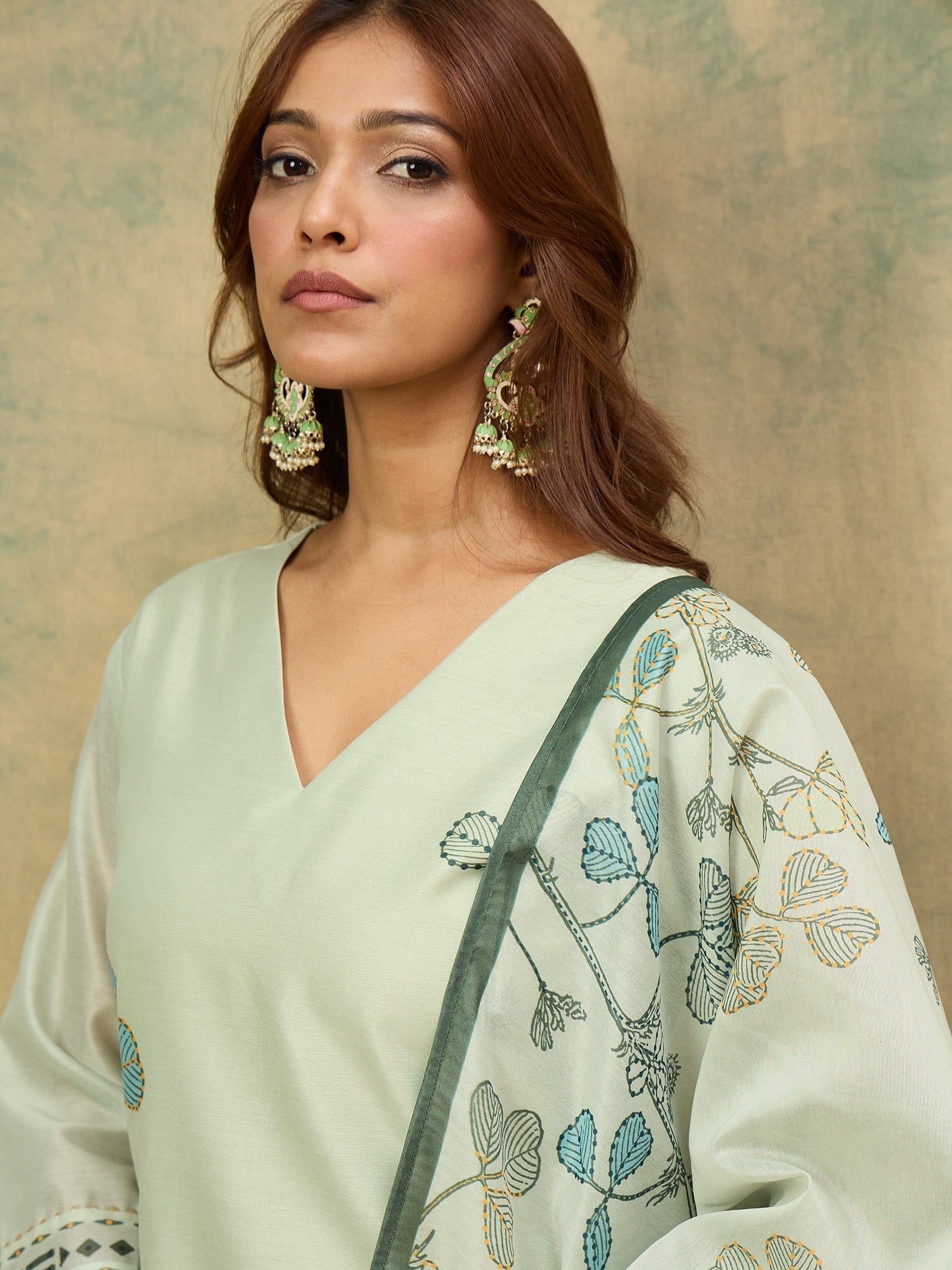 The Kurti Collection Women Olive Floral Printed Kurta Paired With Bottom And Dupatta