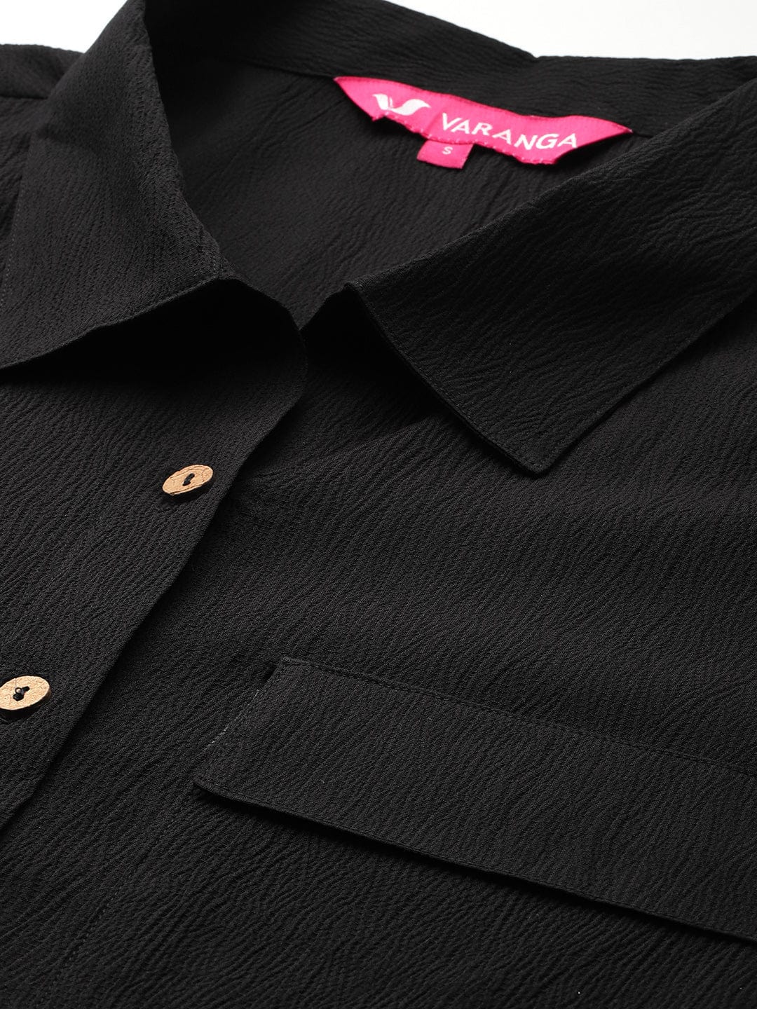 The Kurti Collection Women Black Crepe Shirt Collar Top And Bottom