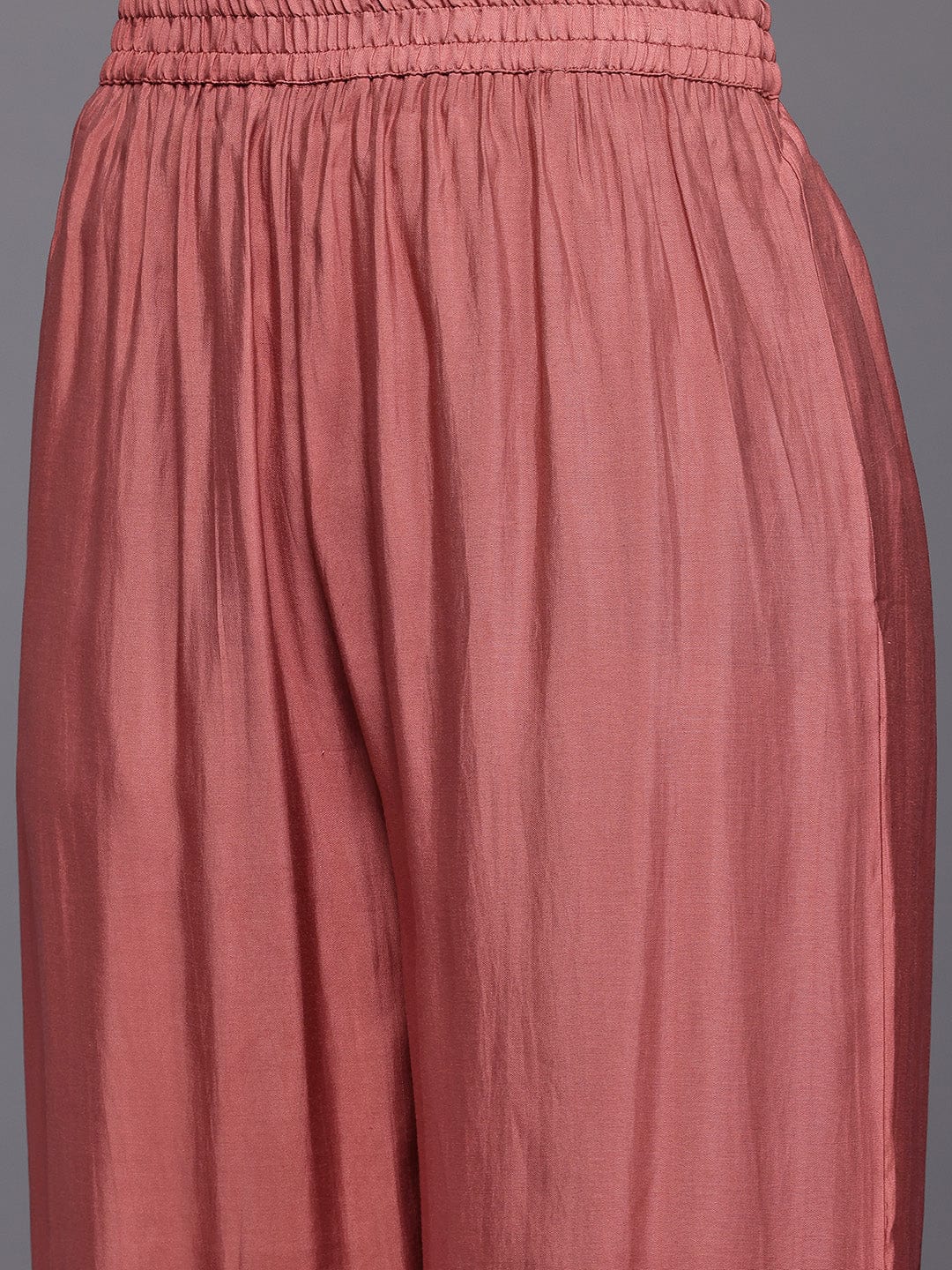 The Kurti Collection Women Coral Zari Embroidered Straight Kurta With Trousers And Fringed Dupatta