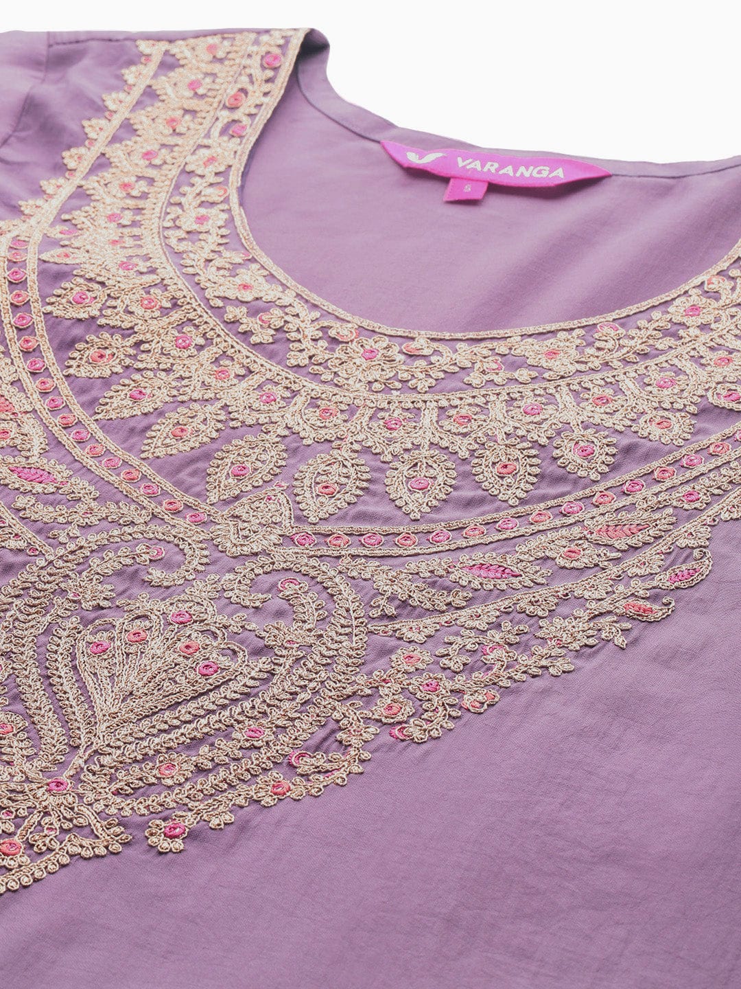 The Kurti Collection Women Lavender Zari Embroidered Straight Kurta With Trousers And Fringed Dupatta