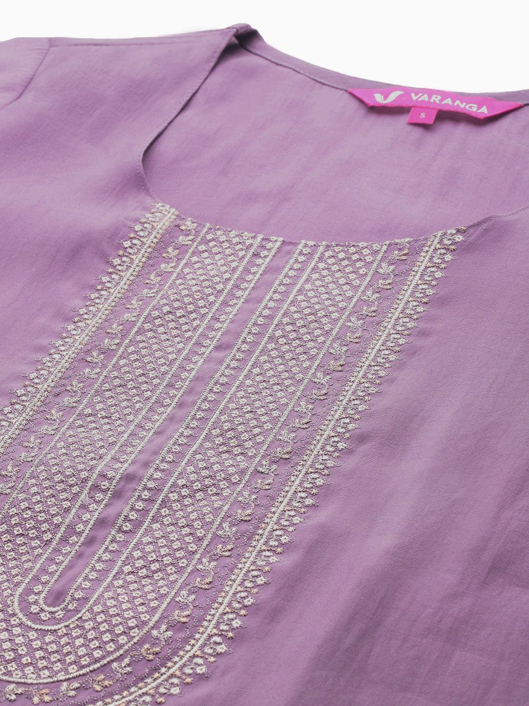 The Kurti Collection Women Lavender Zari Embroidered Straight Kurta With Trousers And Fringed Dupatta