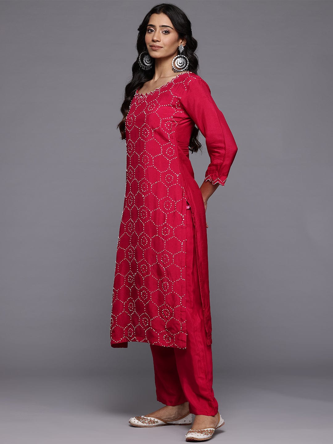 The Kurti Collection Women Hand Embroidered French Knot Kurta With Tonal Bottom And Embroidered Dupatta