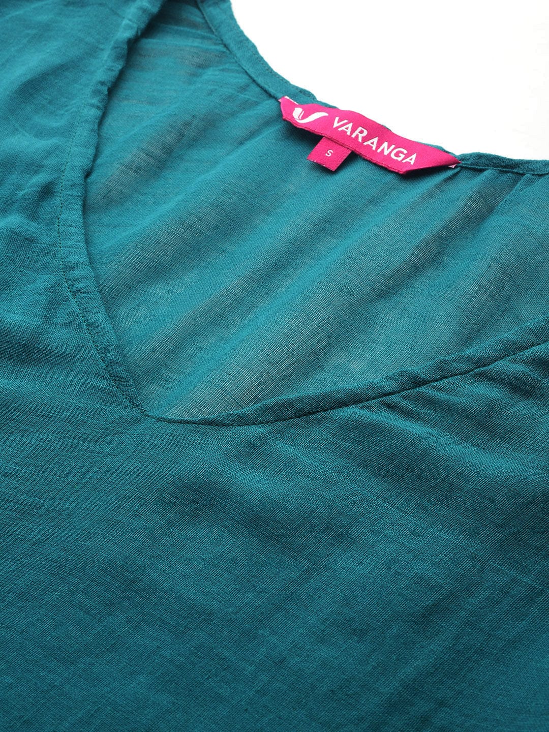 The Kurti Collection Women Teal Blue Pure Silk Gotta And Mirror Work Kaftan With Tulip Pants
