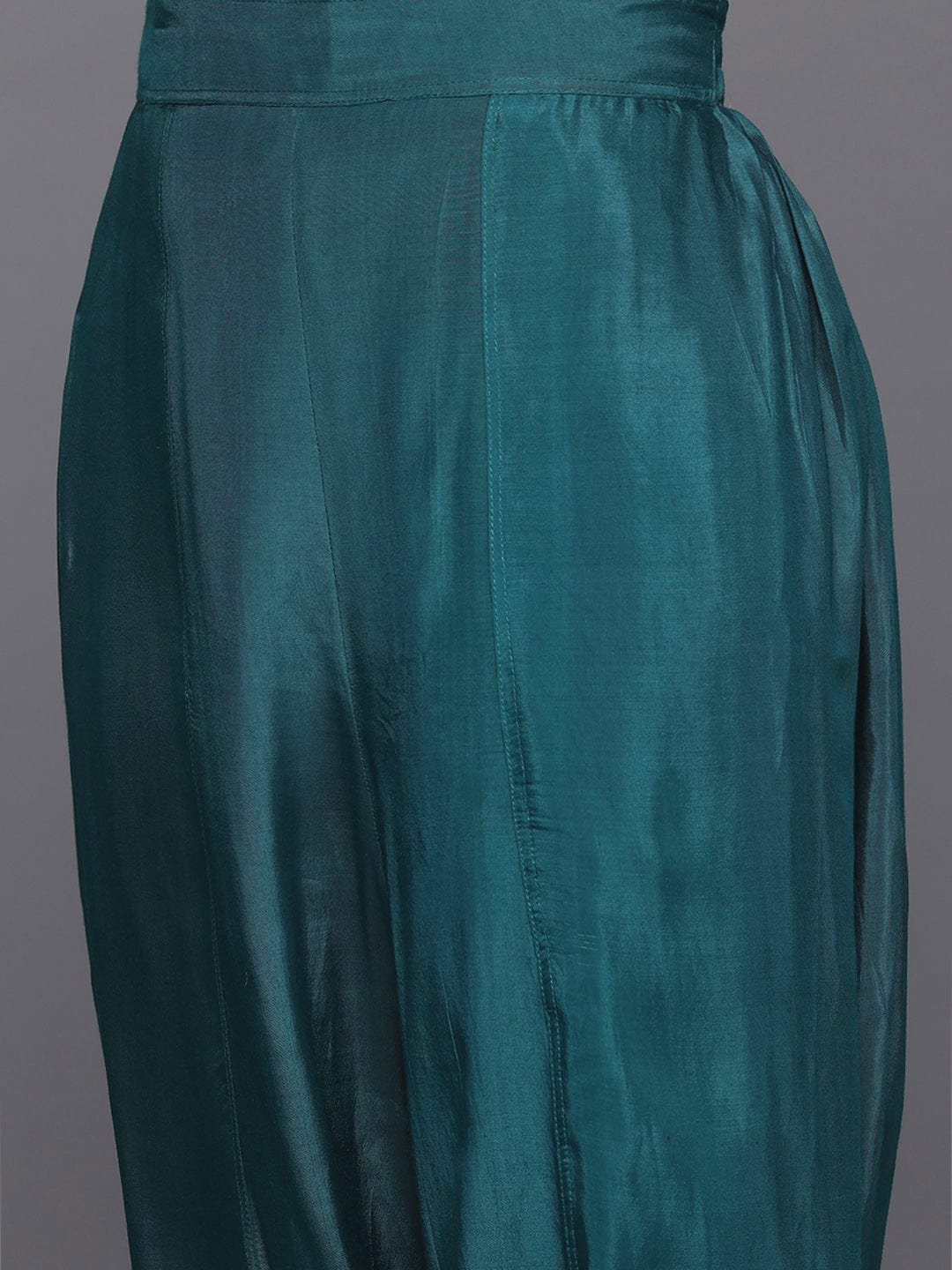 The Kurti Collection Women Teal Blue Pure Silk Gotta And Mirror Work Kaftan With Tulip Pants