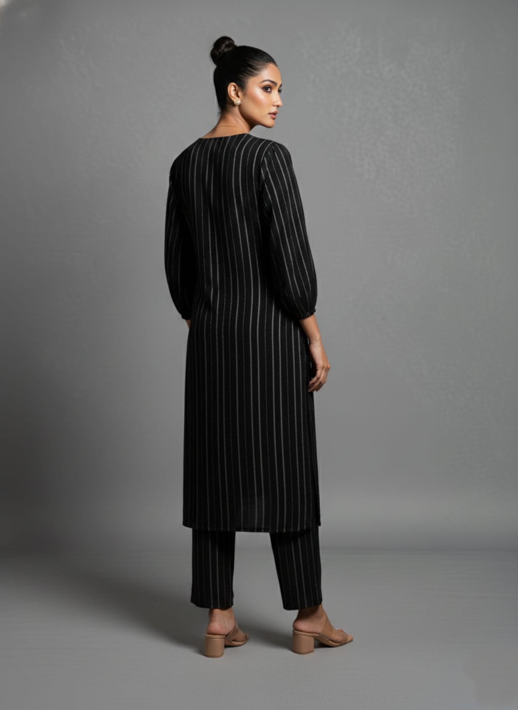 The Kurti Collection Women Black Lurex A- Line Kurta With Trousers