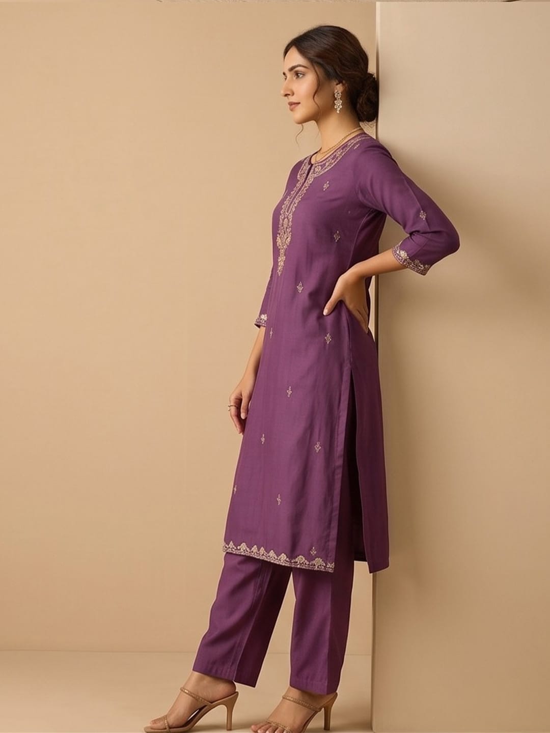 Kurta With Zari Embroidery, Teamed With Trousers And Paired With Dupatta Featuring Lace Detailing