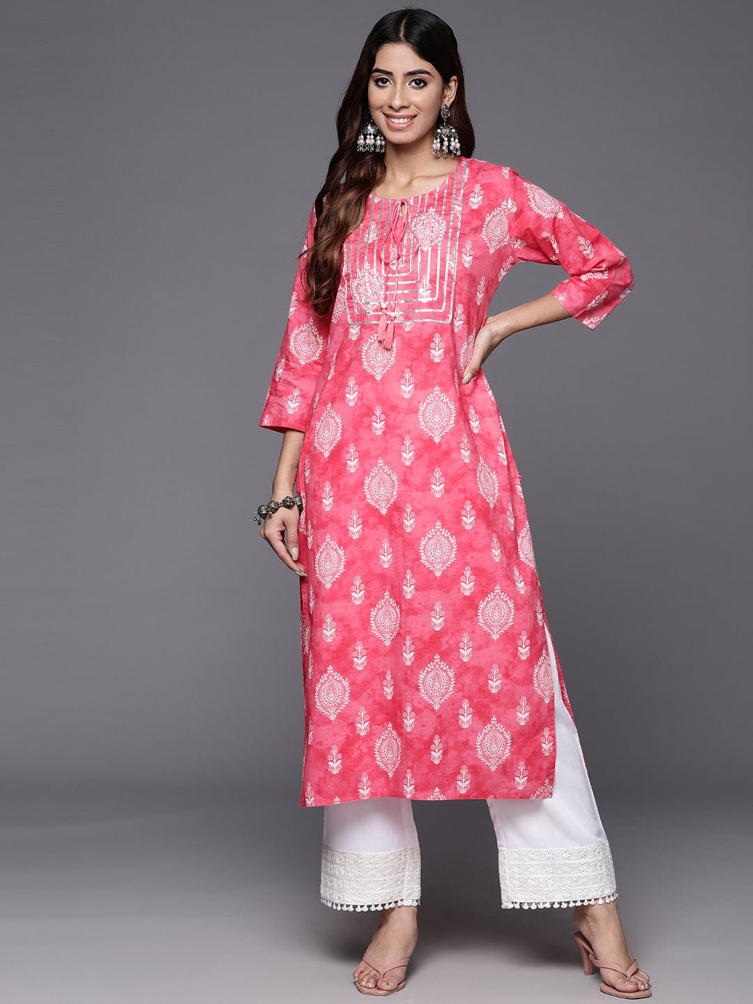 The Kurti Collection Women Pink Ethnic Motif Printed Straight Kurta