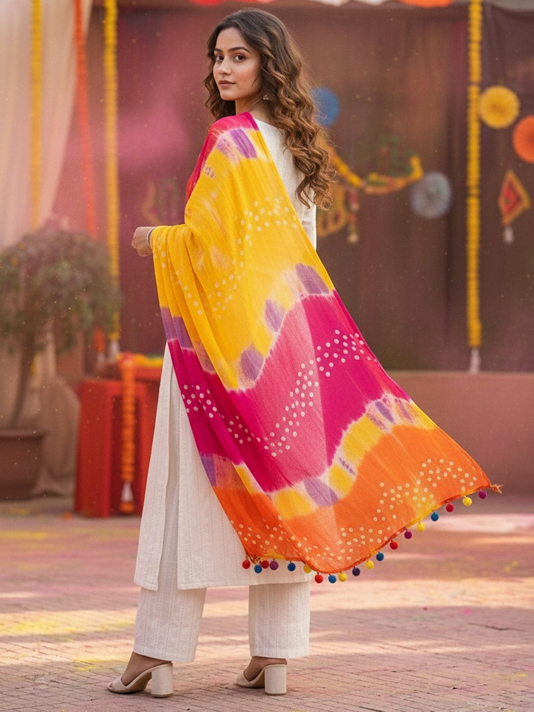 Women's Ivory A-Line Kurta with Vertical Stripes