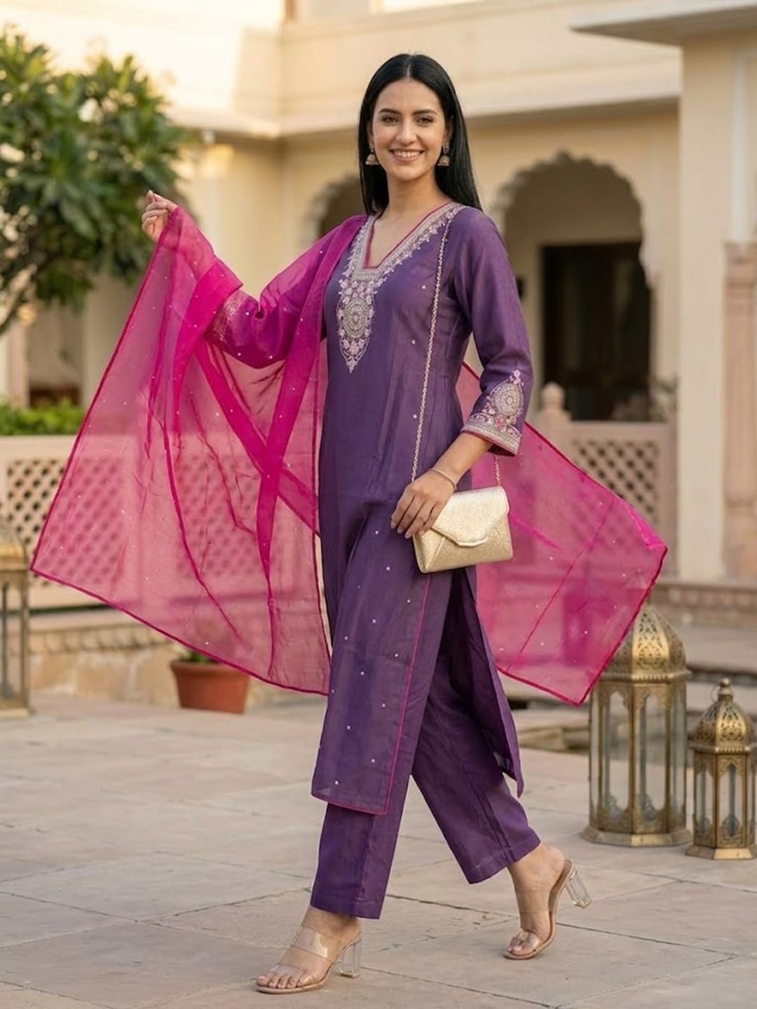 Embroidered Kurta Set With Dupatta