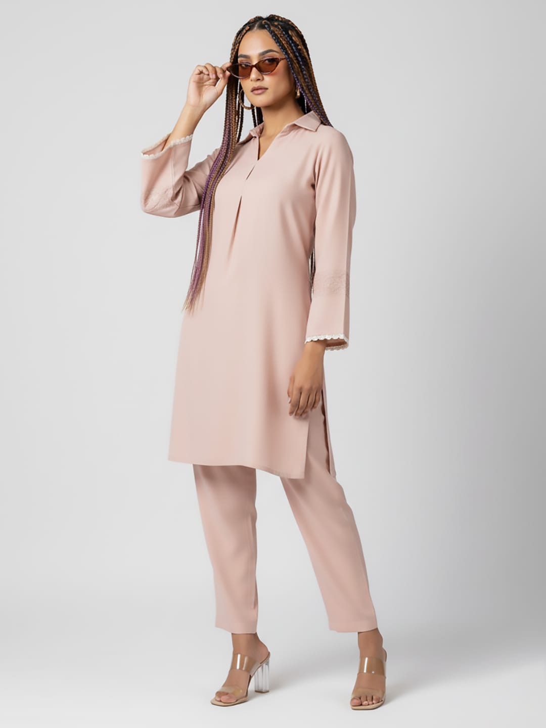 The Kurti Collection Women Peach Thread Embroidered Co-Ord Set