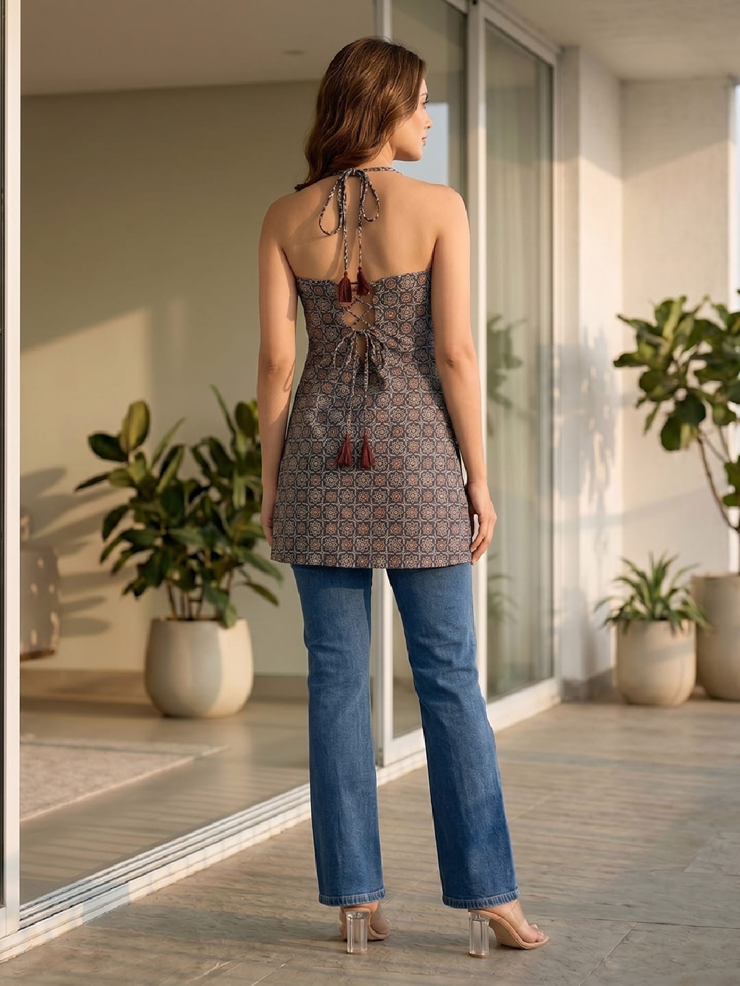 Women's Ajrakh Print Halter Neck Top