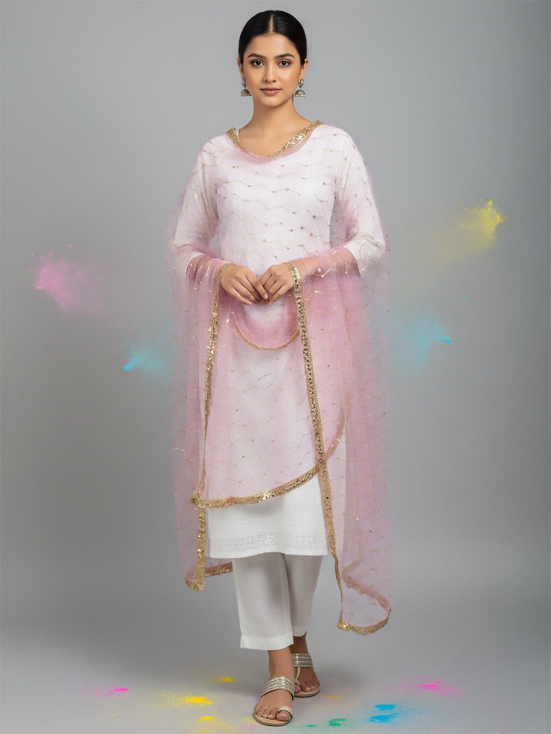 Elegant net dupatta featuring sequence detailing for a stylish and feminine finish.