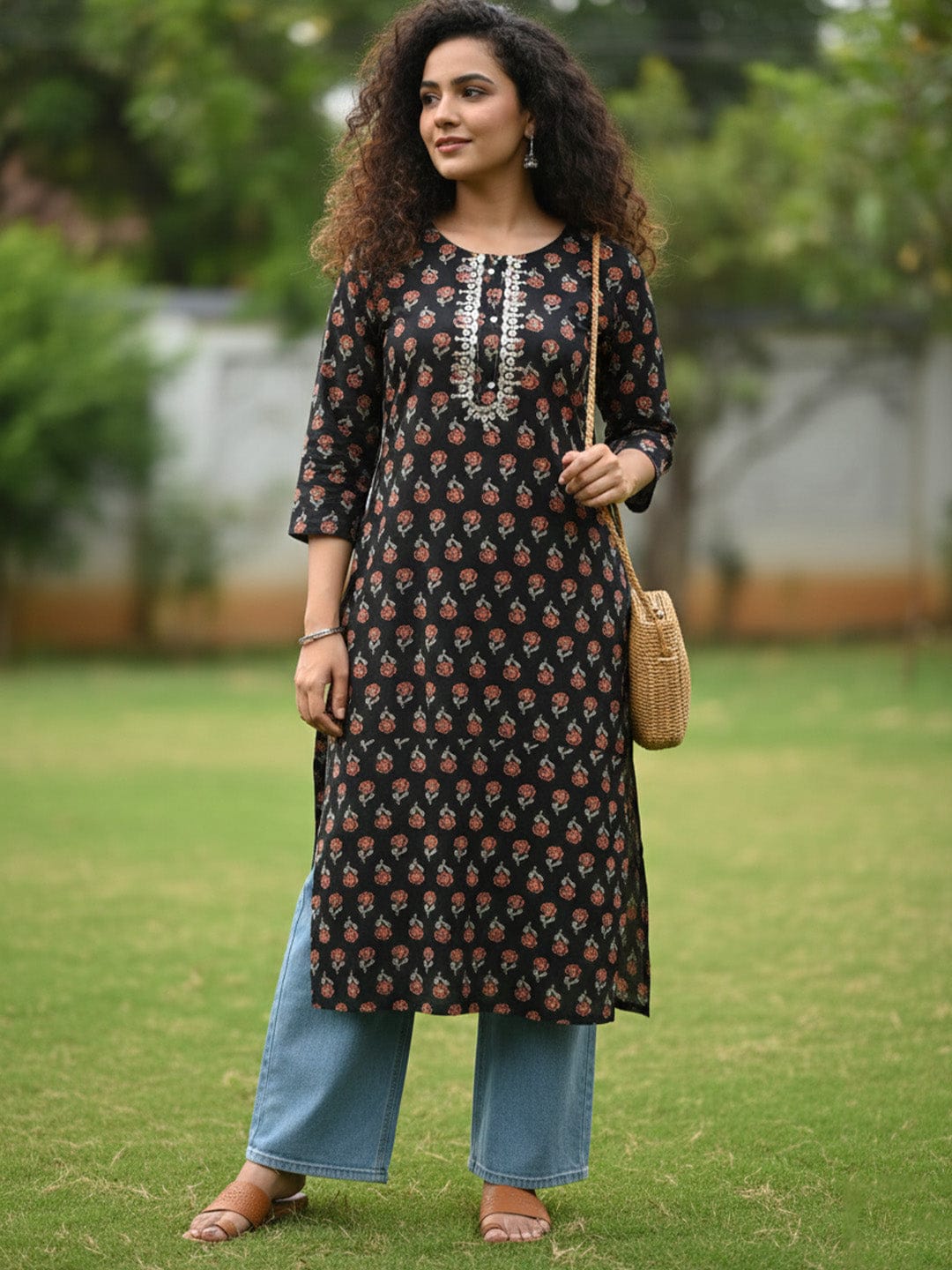 The Kurti Collection Mint Ditsy Floral Lace kurta set