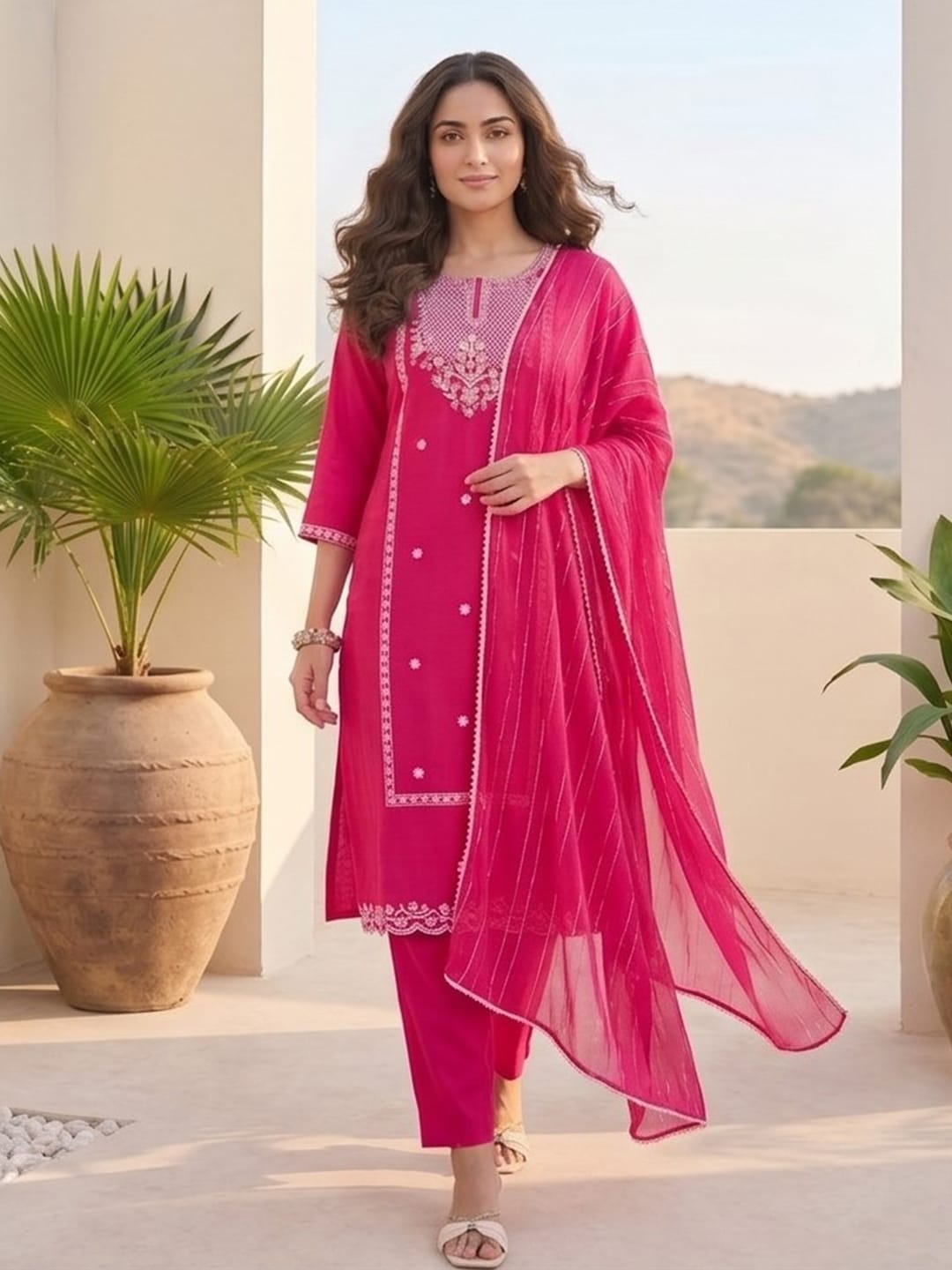 The Kurti Collection Women Kurta With Trousers And Paired With Dupatta Featuring Lurex And Lace Detailing