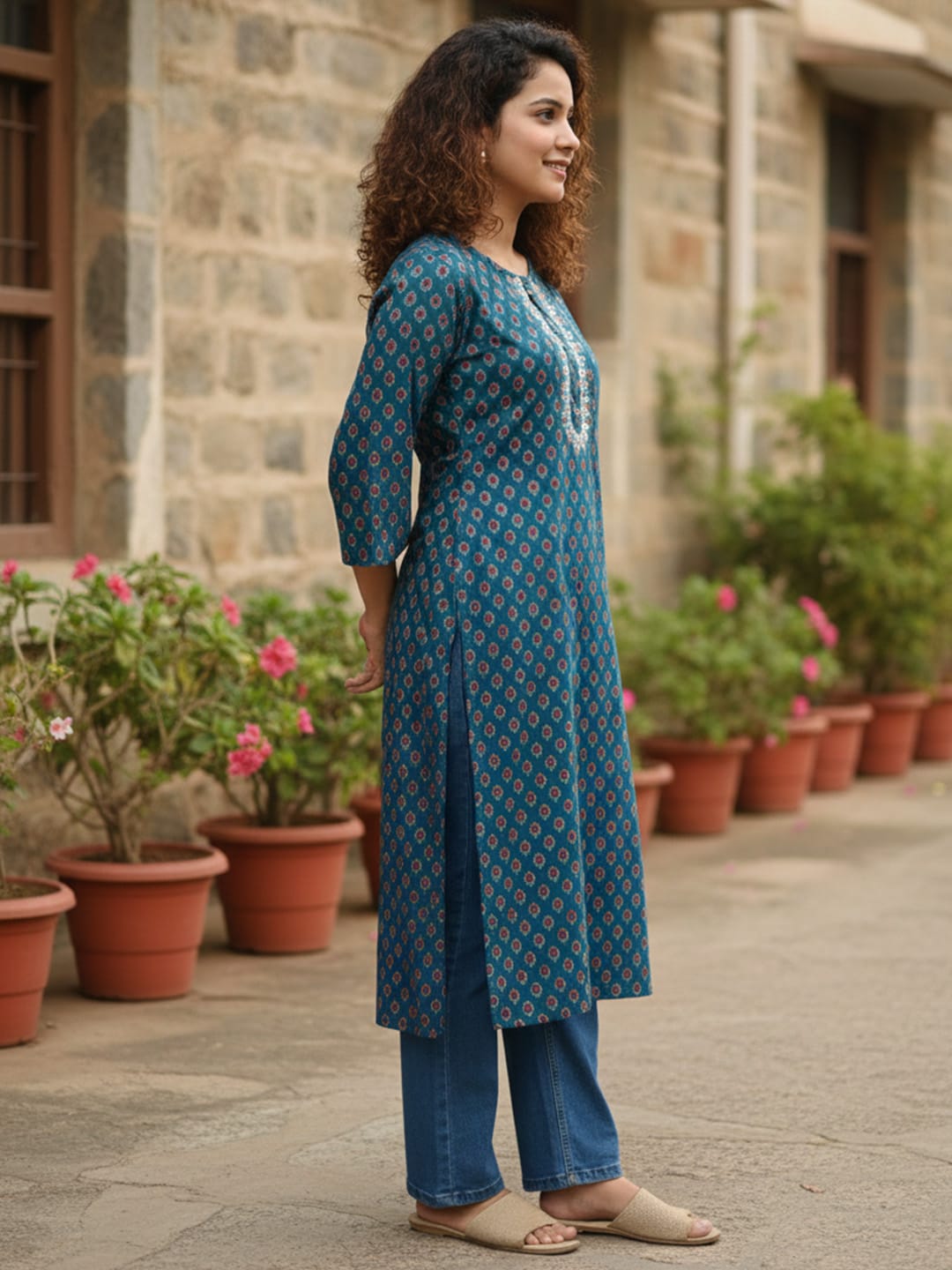 Teal green cotton Kurta