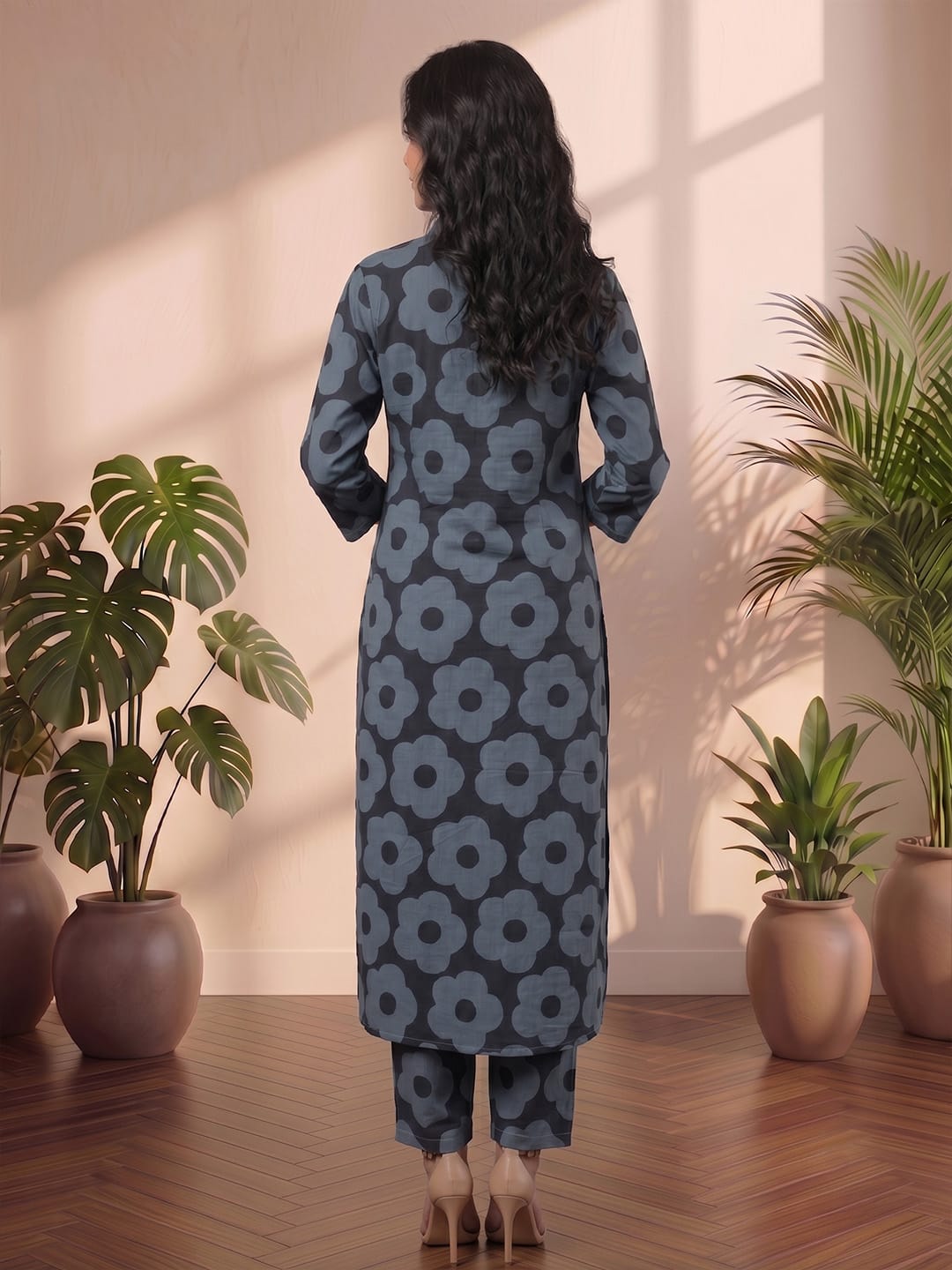 Bold Floral Prints Meet Effortless Comfort In This Chic Midnight Blue Kurta Set
