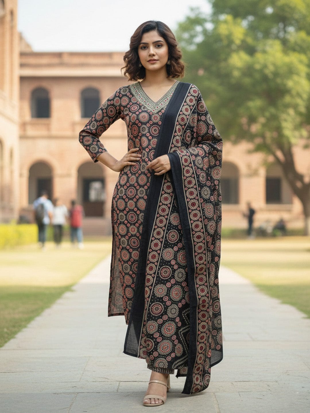 Midnight Heritage Ajrakh-Print Suit Set