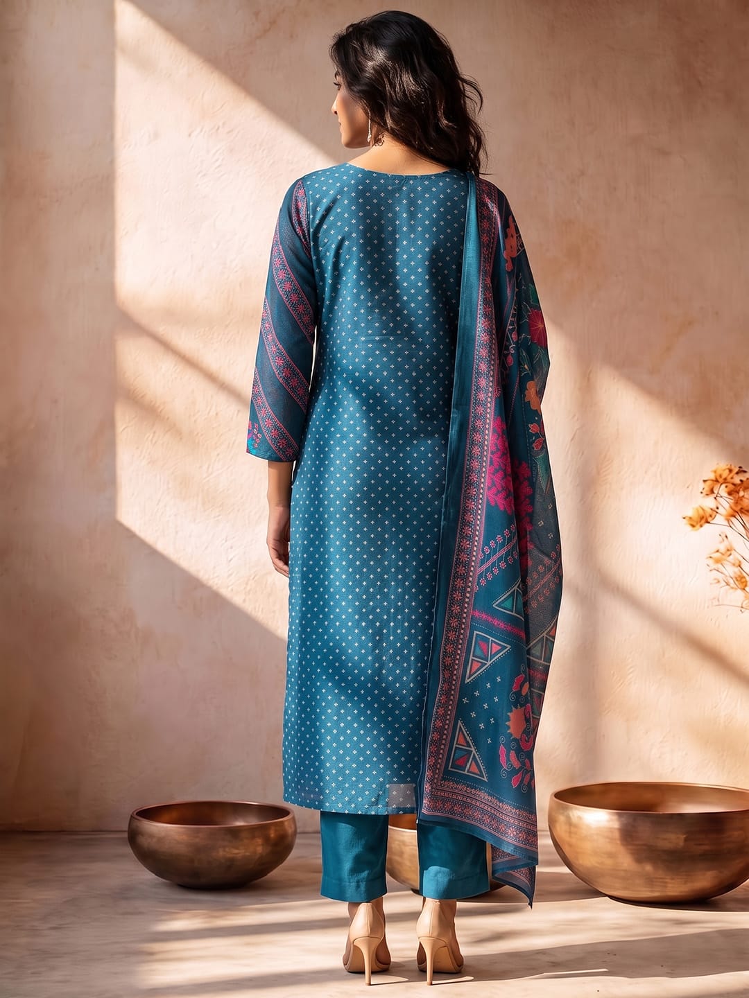 Kurta Set Featuring Artistic Prints And A Statement Dupatta