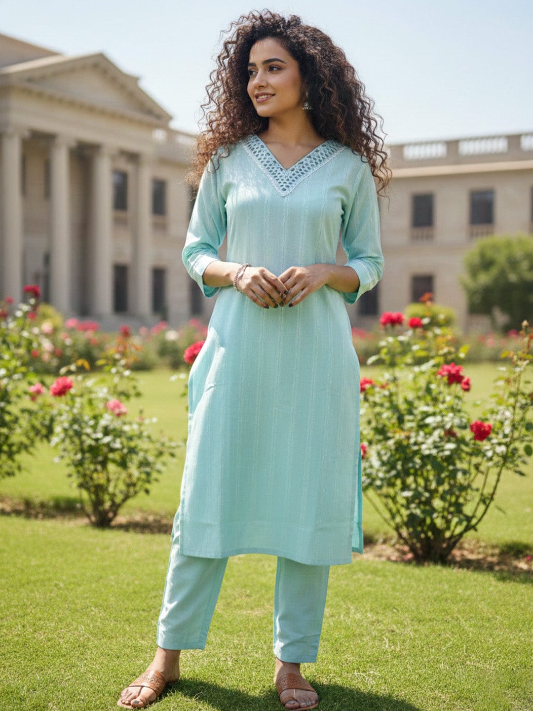 The Artisan Botanical V-Neck Kurta set