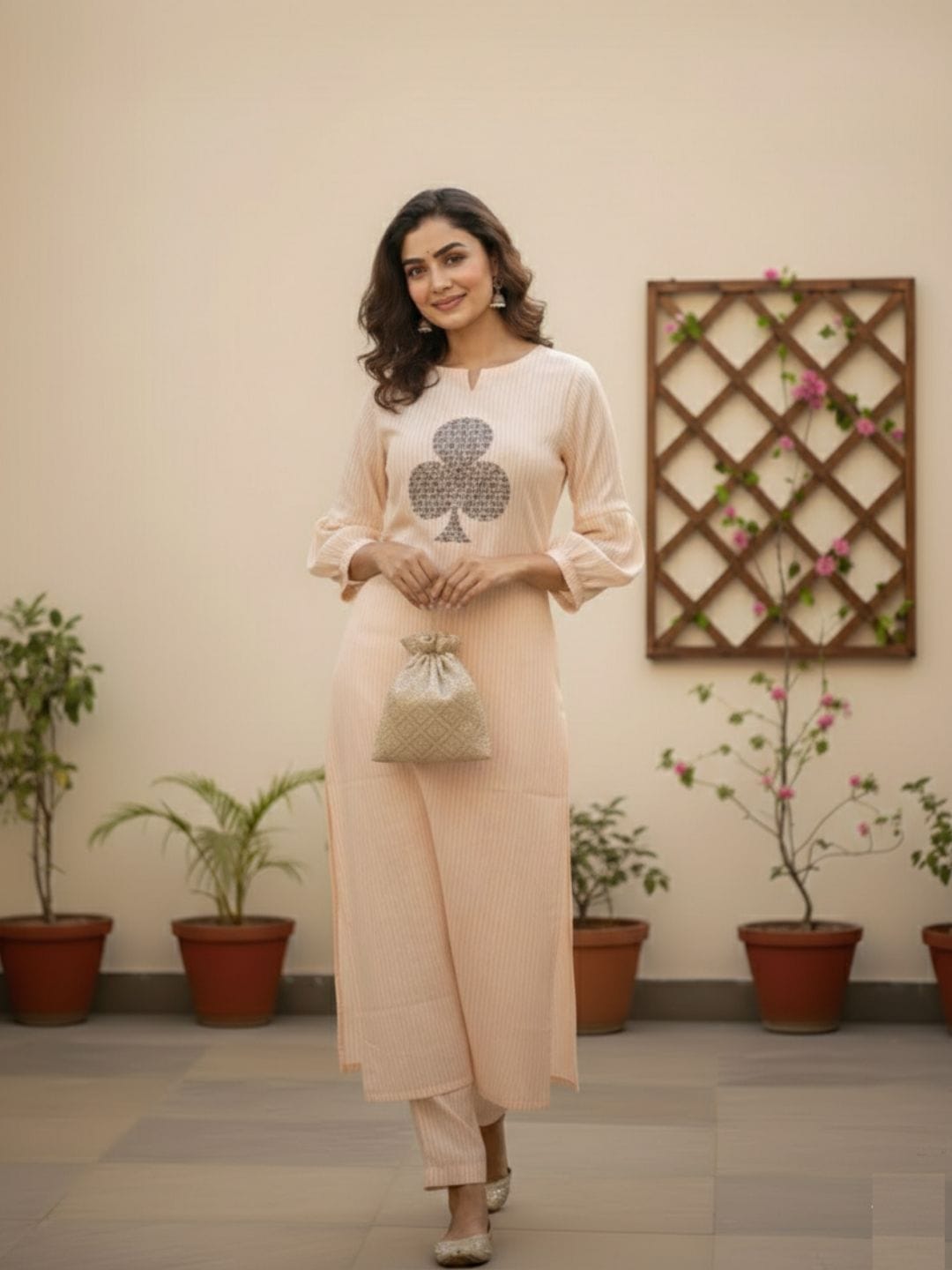 The Kurti Collection Women Striped Regular Pure Cotton Kurta with Trousers