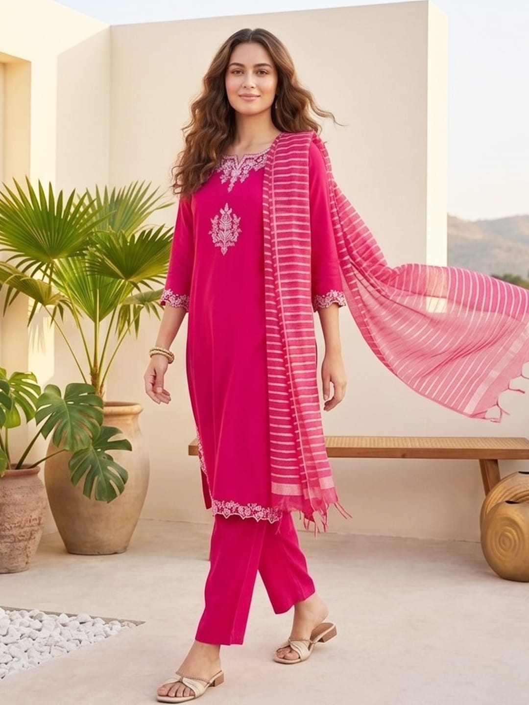 The Kurti Collection Women Kurta Teamed With Trousers And Paired With Dupatta Featuring Lurex