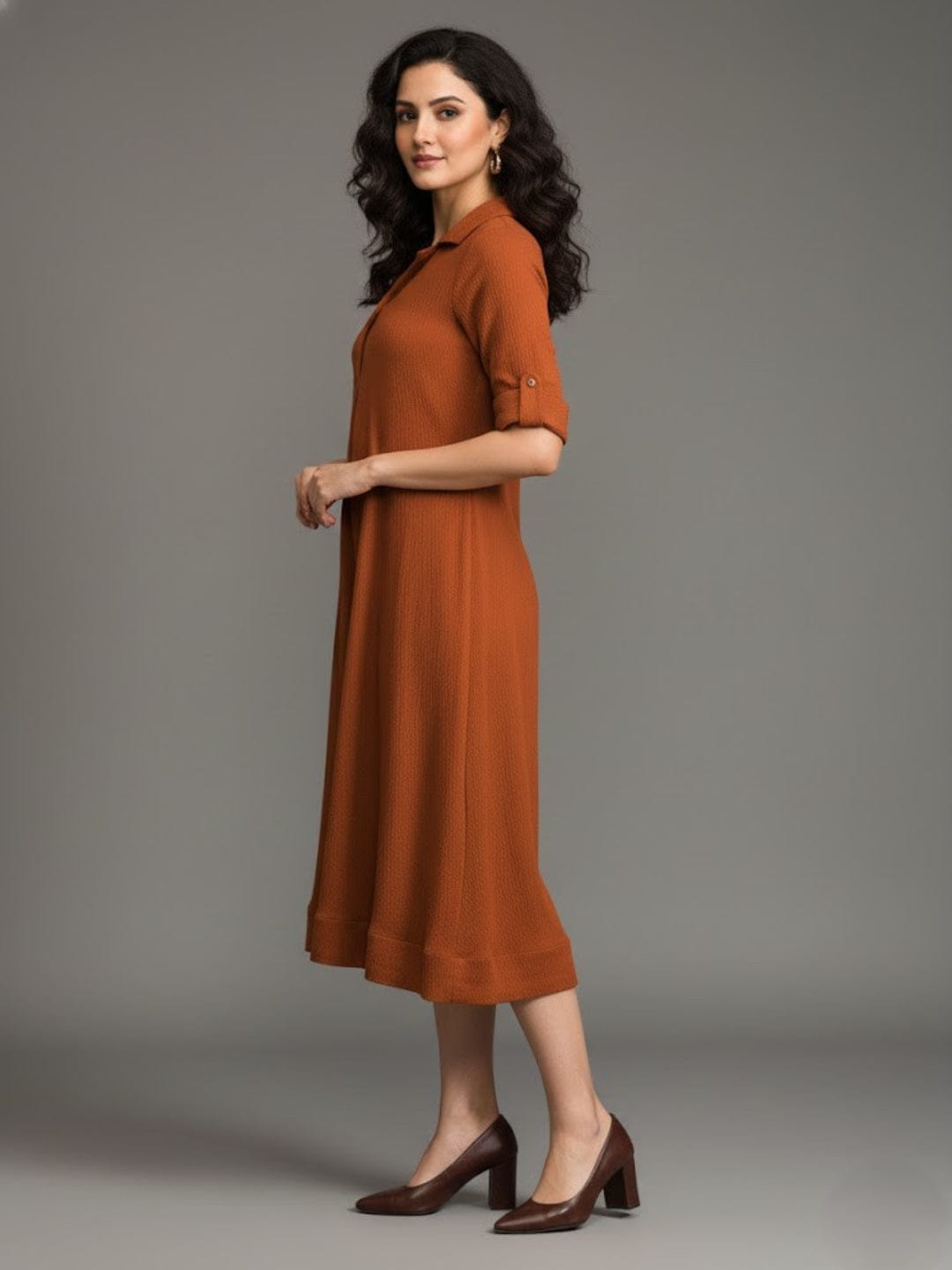 The Kurti Collection Women Beige Shirt Collar A Line Dress