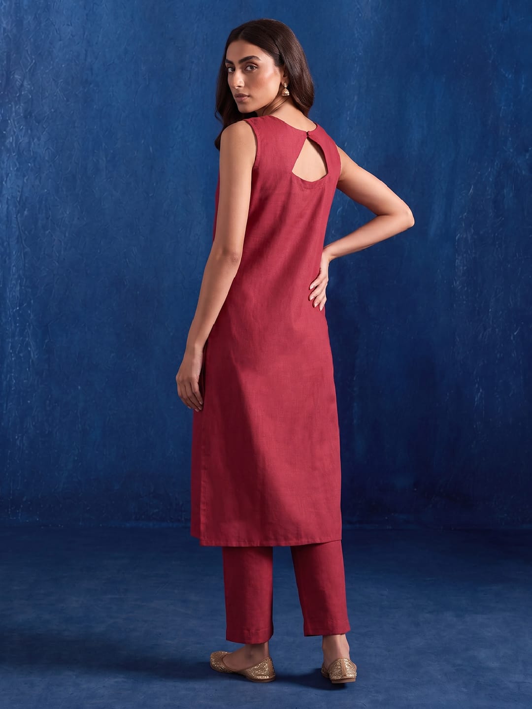 The Crimson Wine Floral Organza Women's Kurta Set