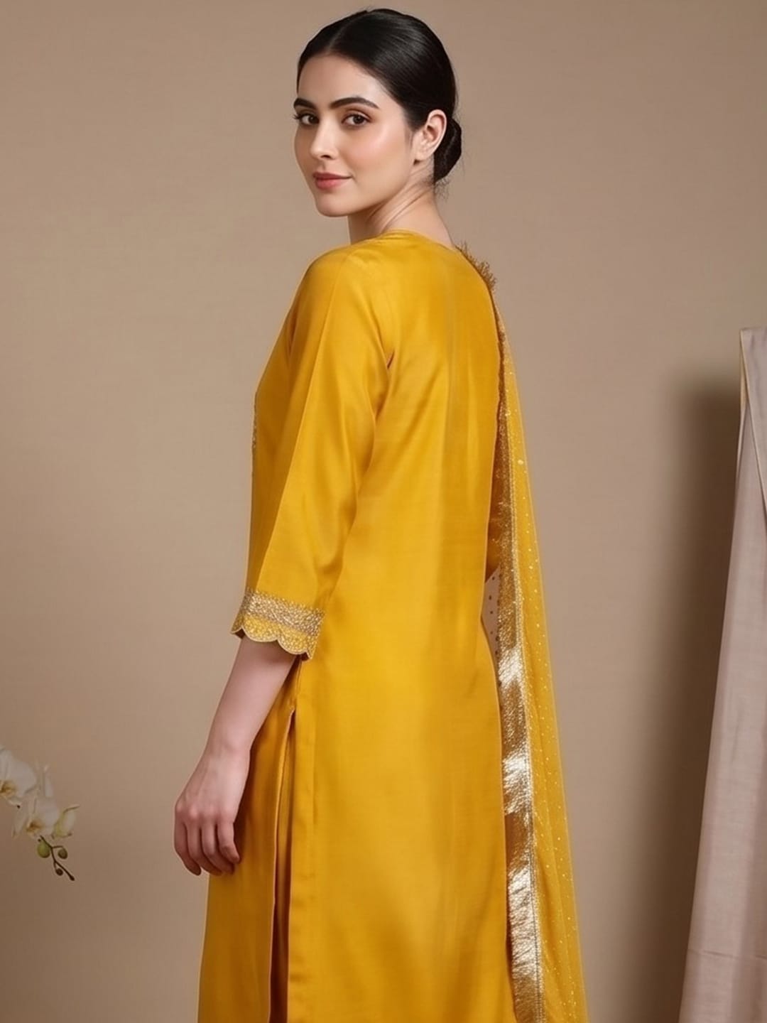 Varanga Zari embroidered yoke Kurta With trouser and Dupatta