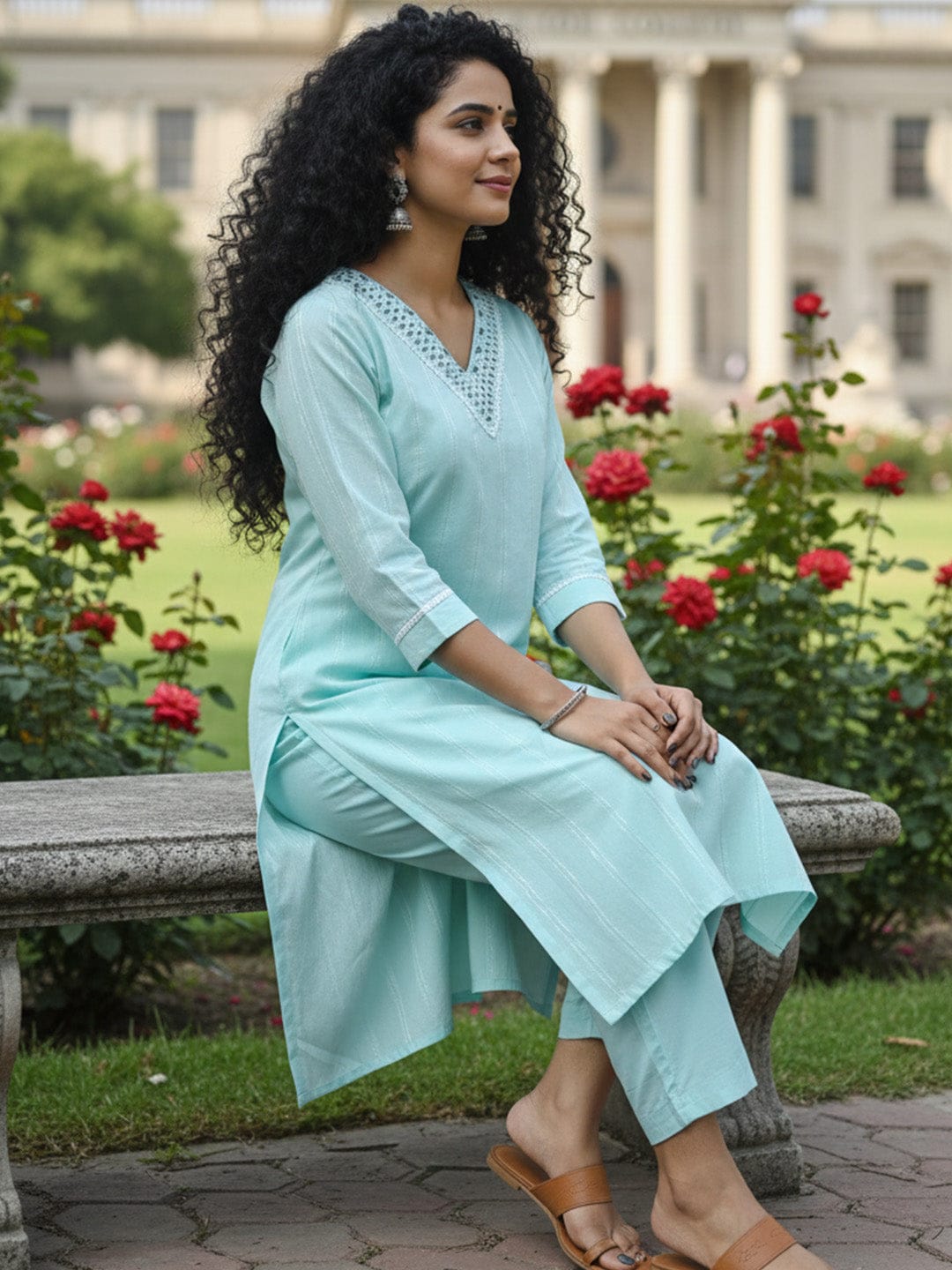 The Artisan Botanical V-Neck Kurta set