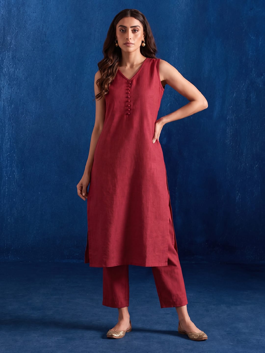 The Crimson Wine Floral Organza Women's Kurta Set