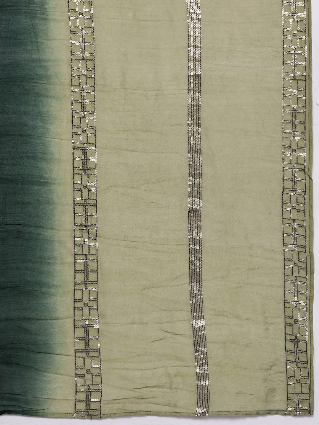 The Kurti Collection Women Green Sequins Embellished Kurta Paired With Contrast Sharara And Ombre Dupatta