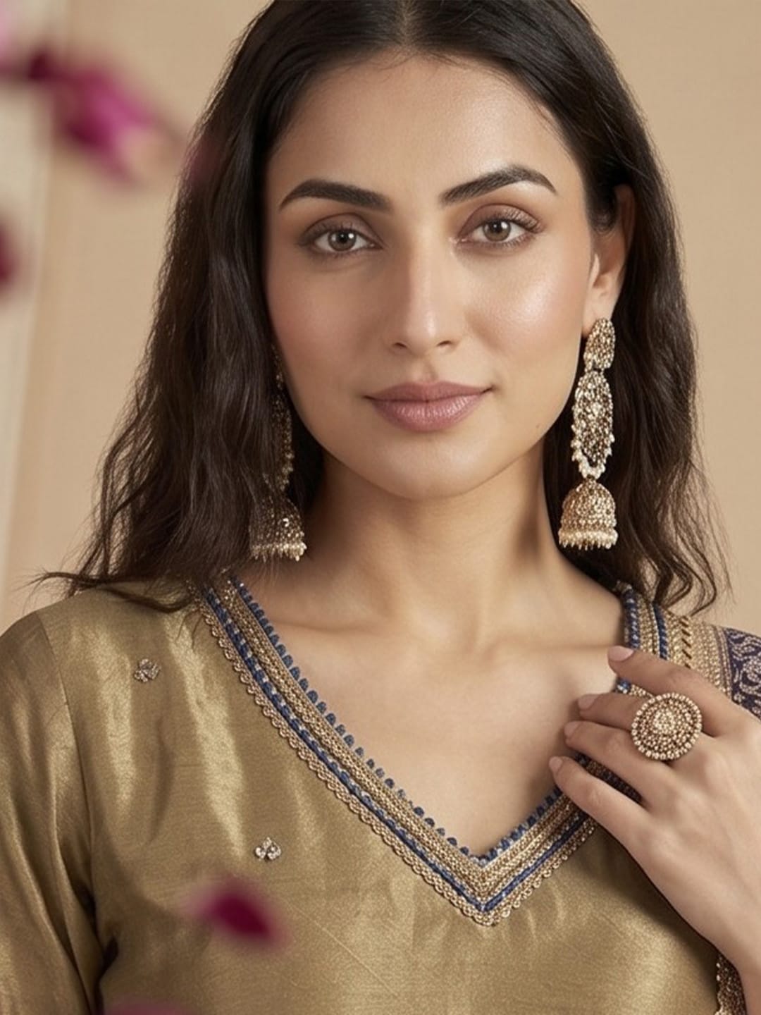 The Kurti Collection Women Kurta Set With Intricate Lace Detailing And Solid Ankle-Length Trousers, And Printed Dupatta.