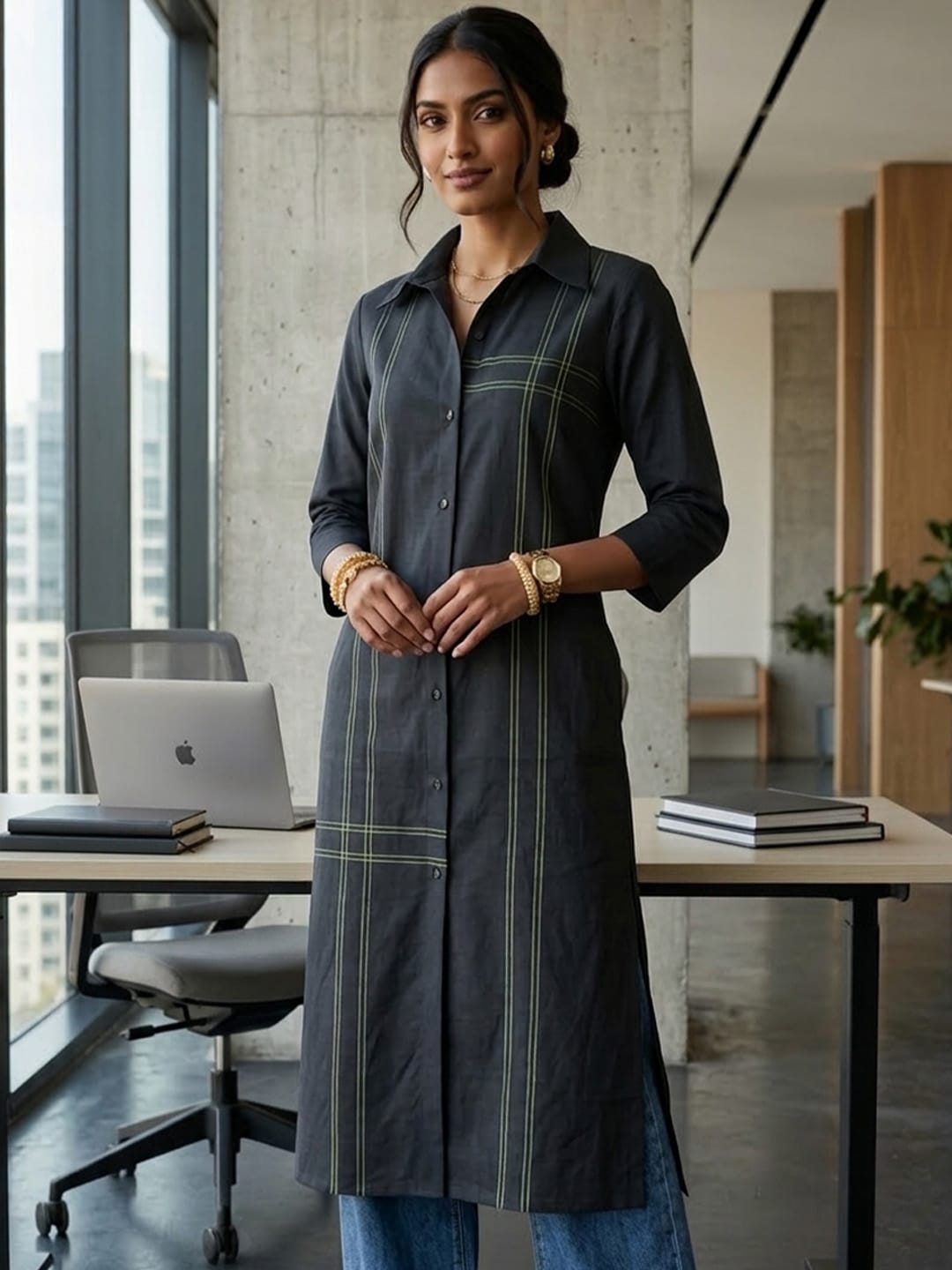 Button-Down Black Kurta