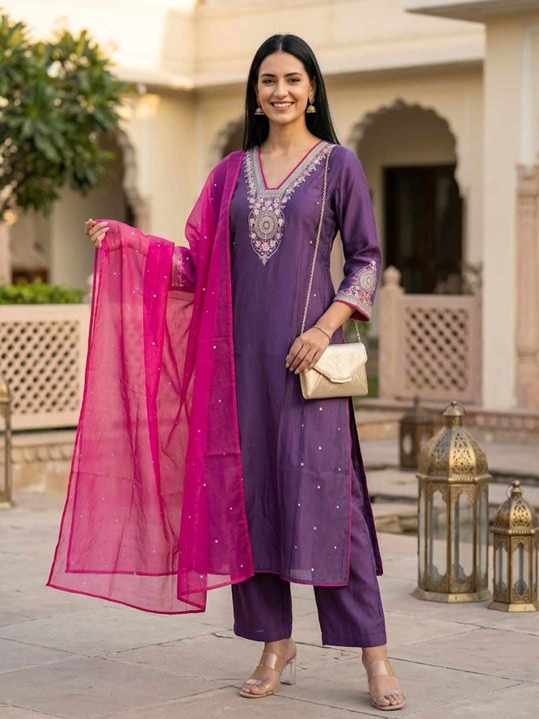 Embroidered Kurta Set With Dupatta