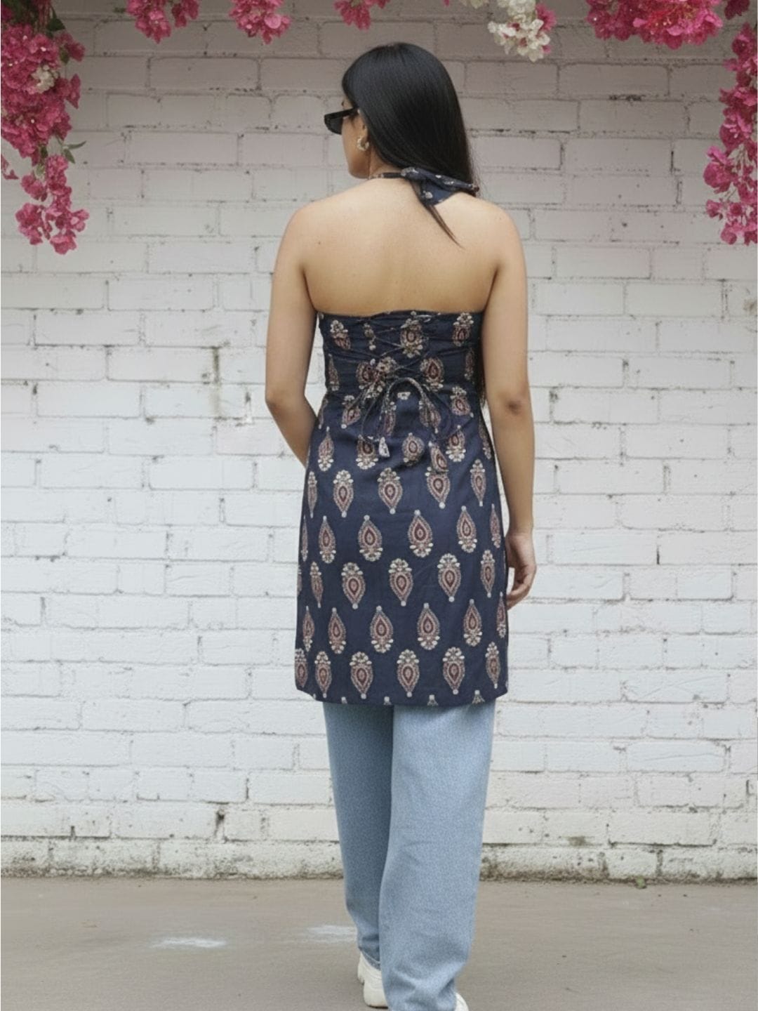 Black Buta Print Short Kurti