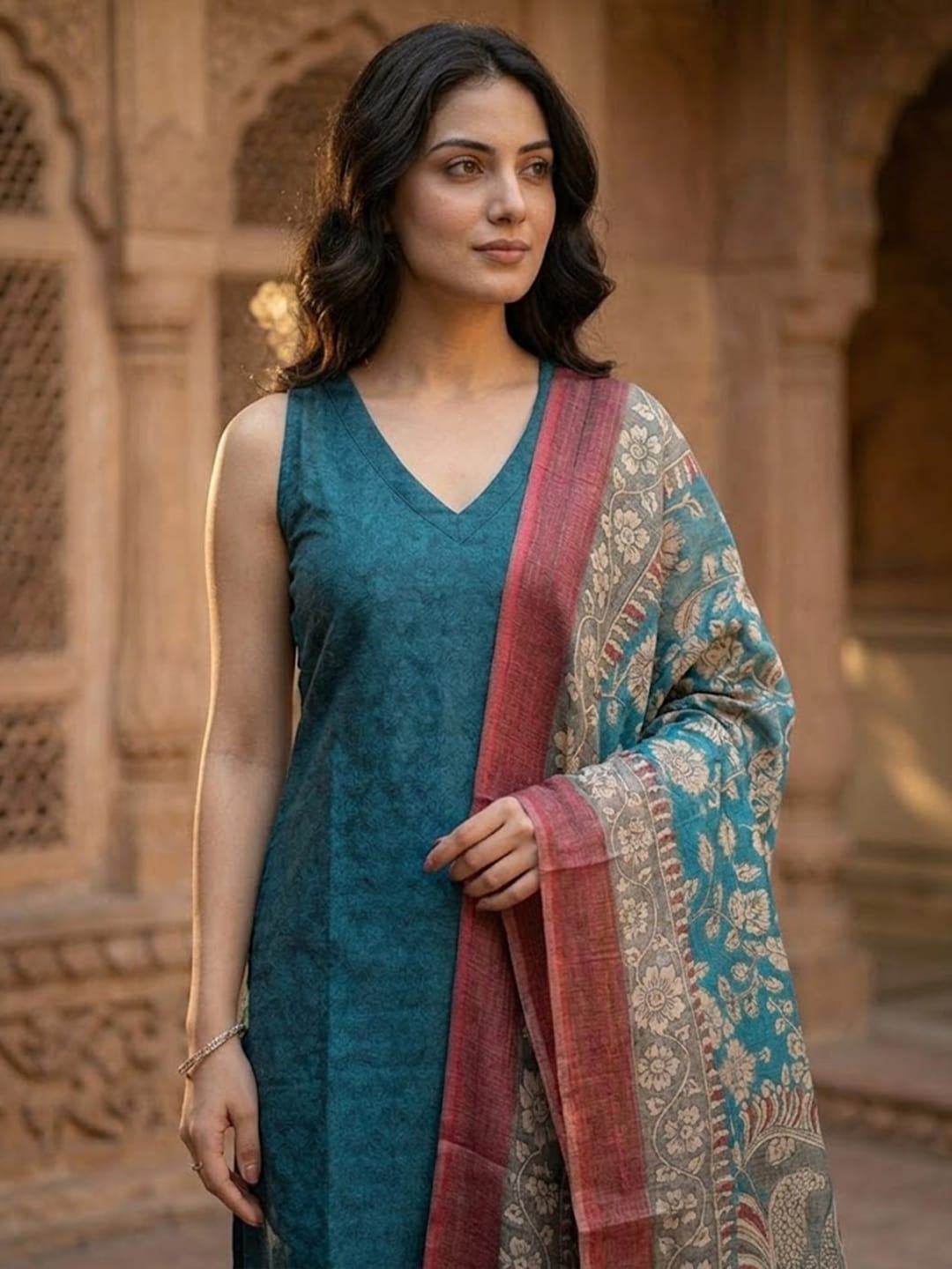 Effortless Teal Radiance Kurta Set With Dupatta