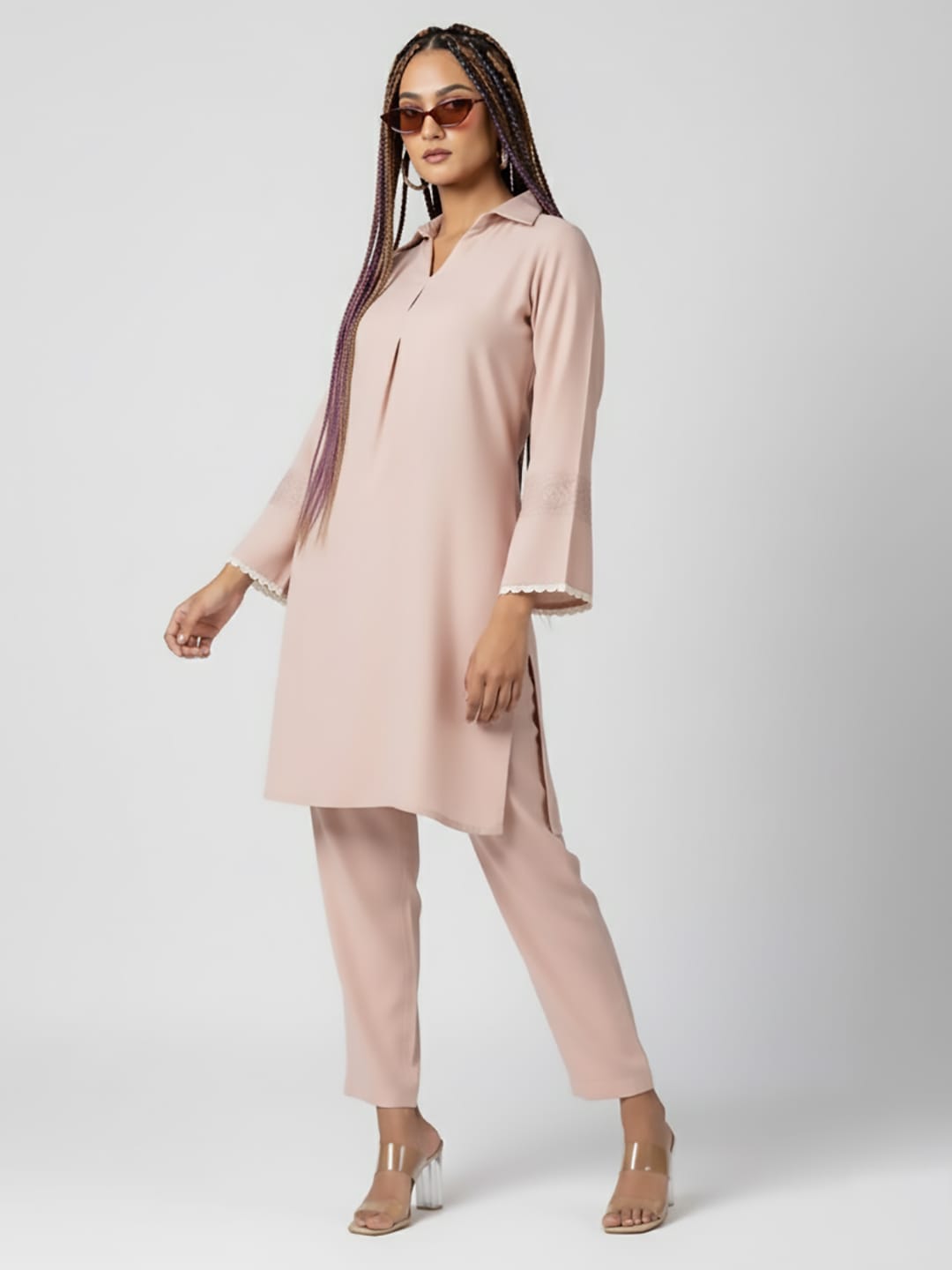 The Kurti Collection Women Peach Thread Embroidered Co-Ord Set