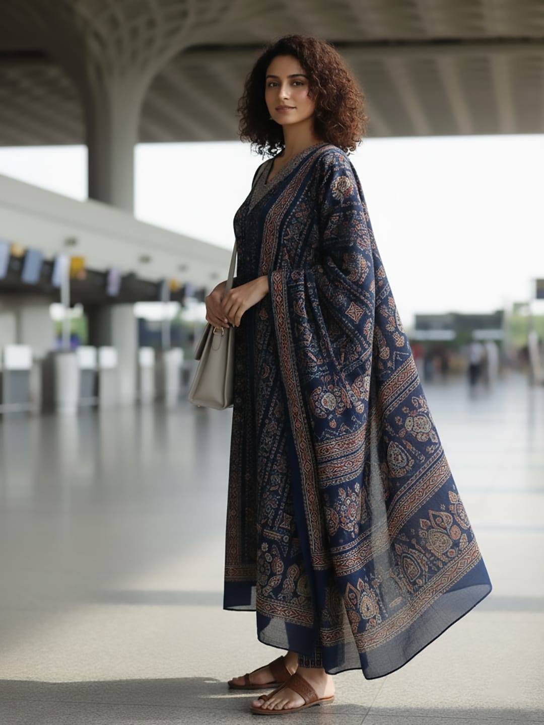 The Kurti Collection Women Blue Printed Embroidered Kurta With Bottom And Dupatta
