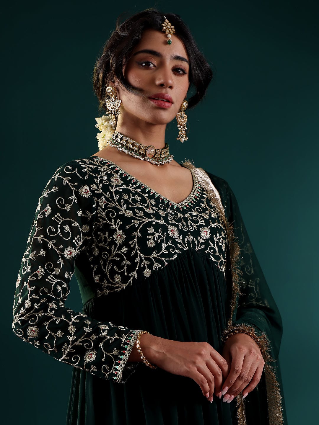 The Kurti Collection Women Green Anarkali Kurta Paired With Tonal Dupatta