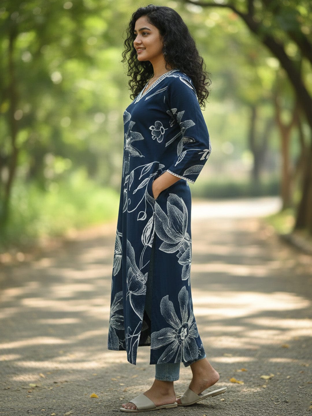 The Kurti Collection The Navy Night-Garden Kurta