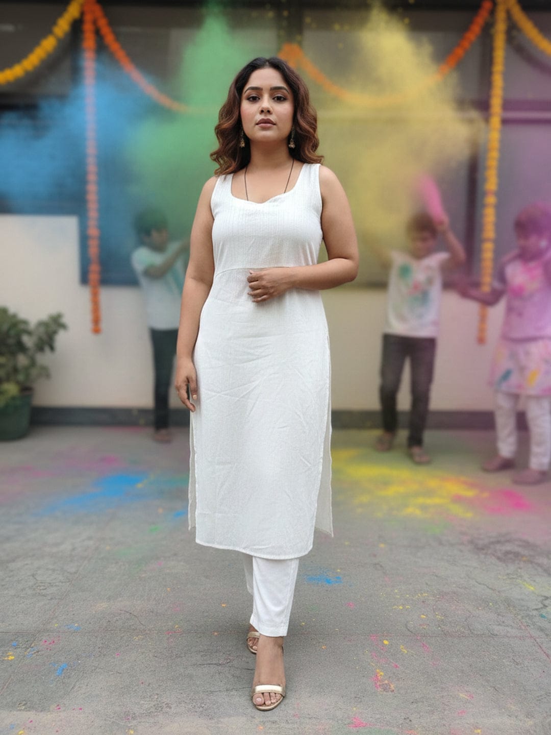 Sleeveless Tonal Textured Kurta Set